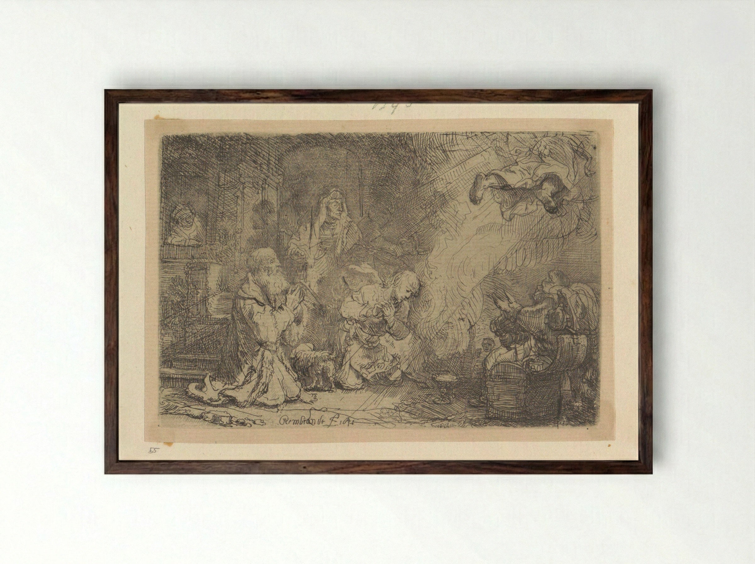 The Angel Departing from the Family of Tobias - Henry Louis Basan - Framed Print Dark Wood