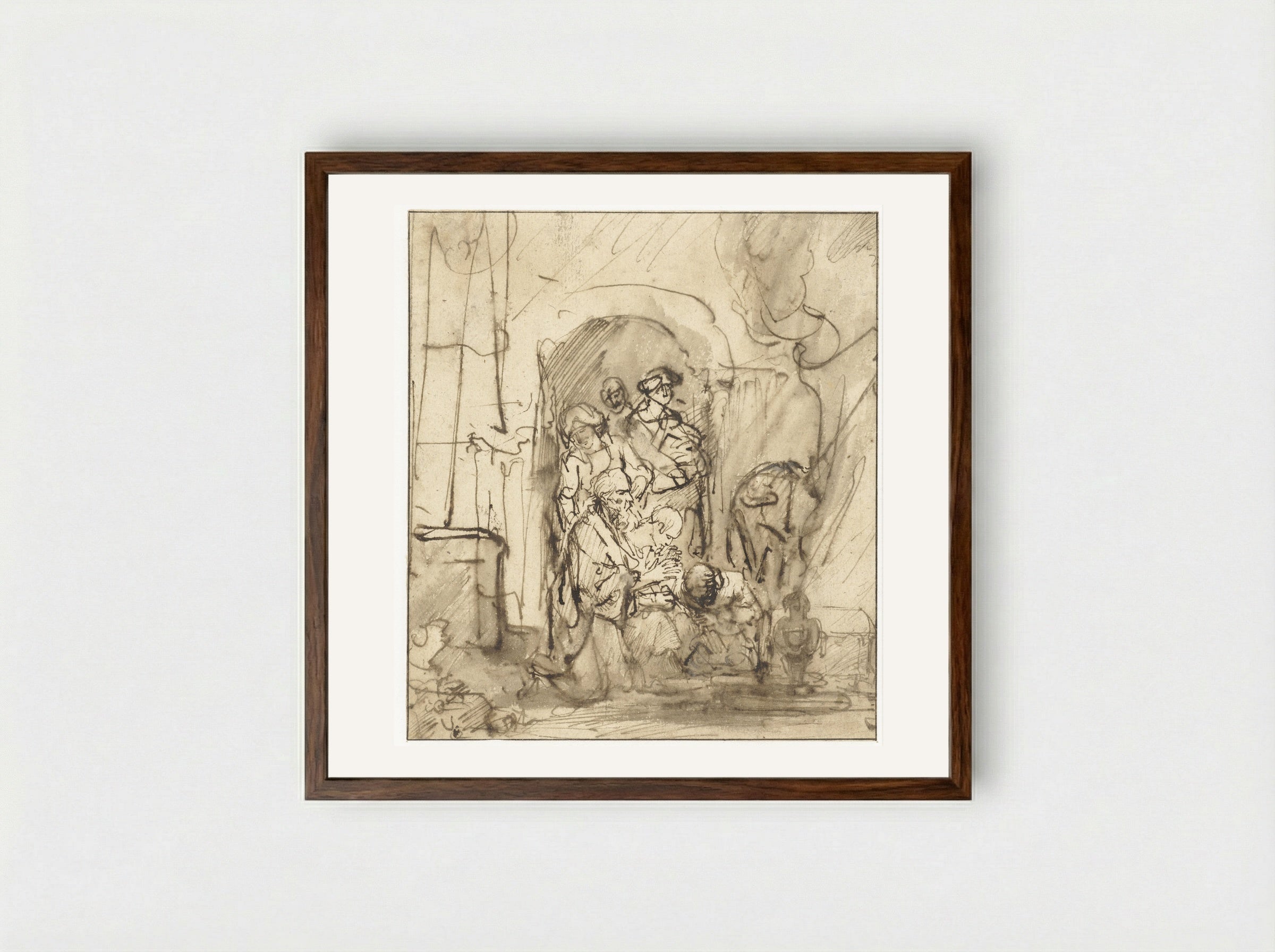 The Angel Departing from the Family of Tobit - Ferdinand Bol - Framed Print Dark Wood
