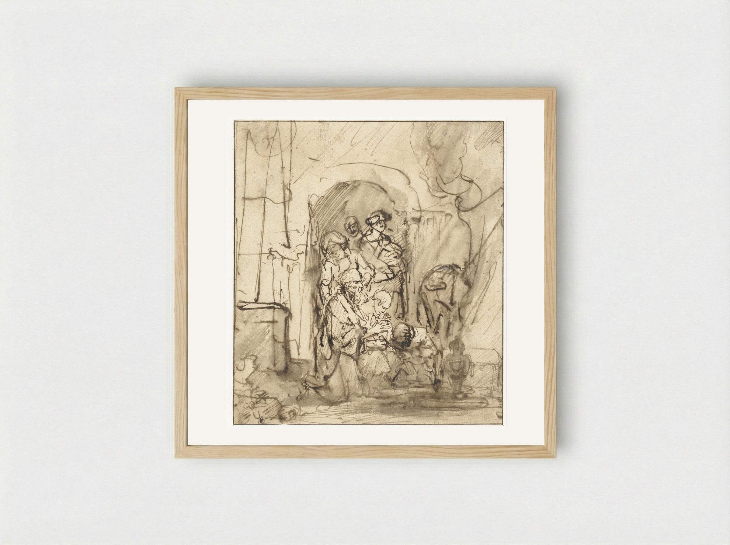 The Angel Departing from the Family of Tobit - Ferdinand Bol - Framed Print Wood