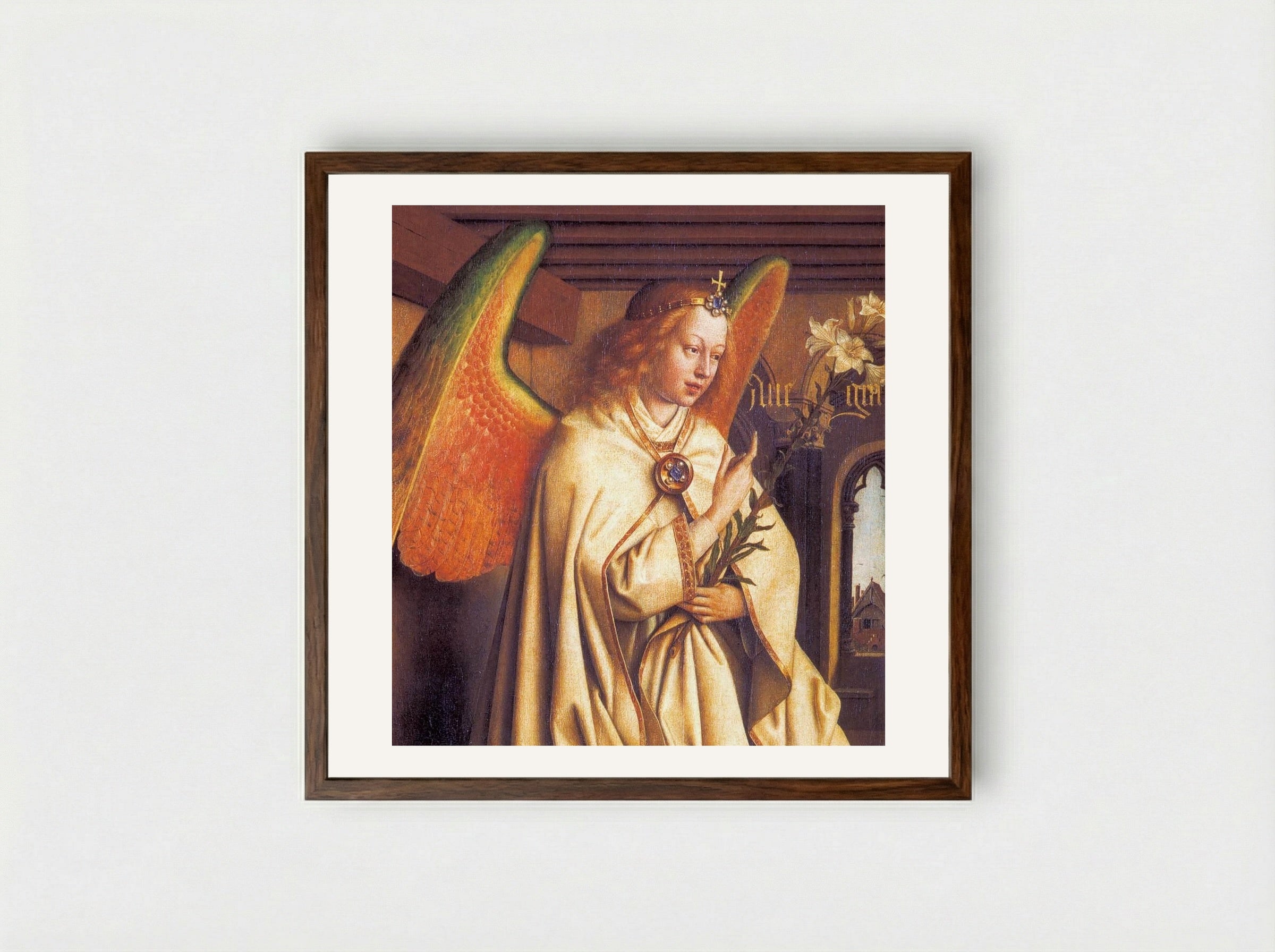 The Angel Gabriel - Jan van Eyck - Framed Print Dark Wood