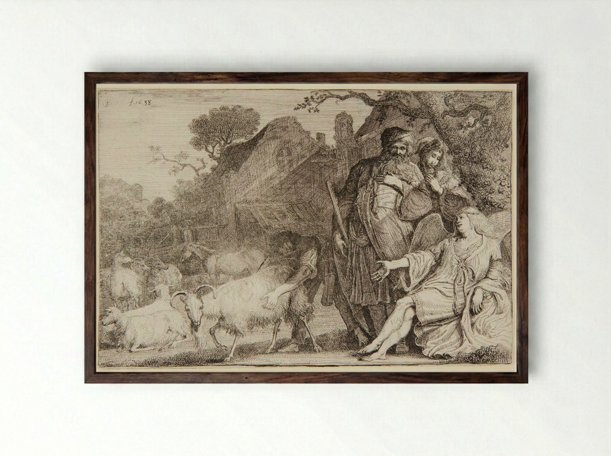 The Angel Promises Abraham a Son - Gerrit Claesz. Bleker - Framed Print Dark Wood