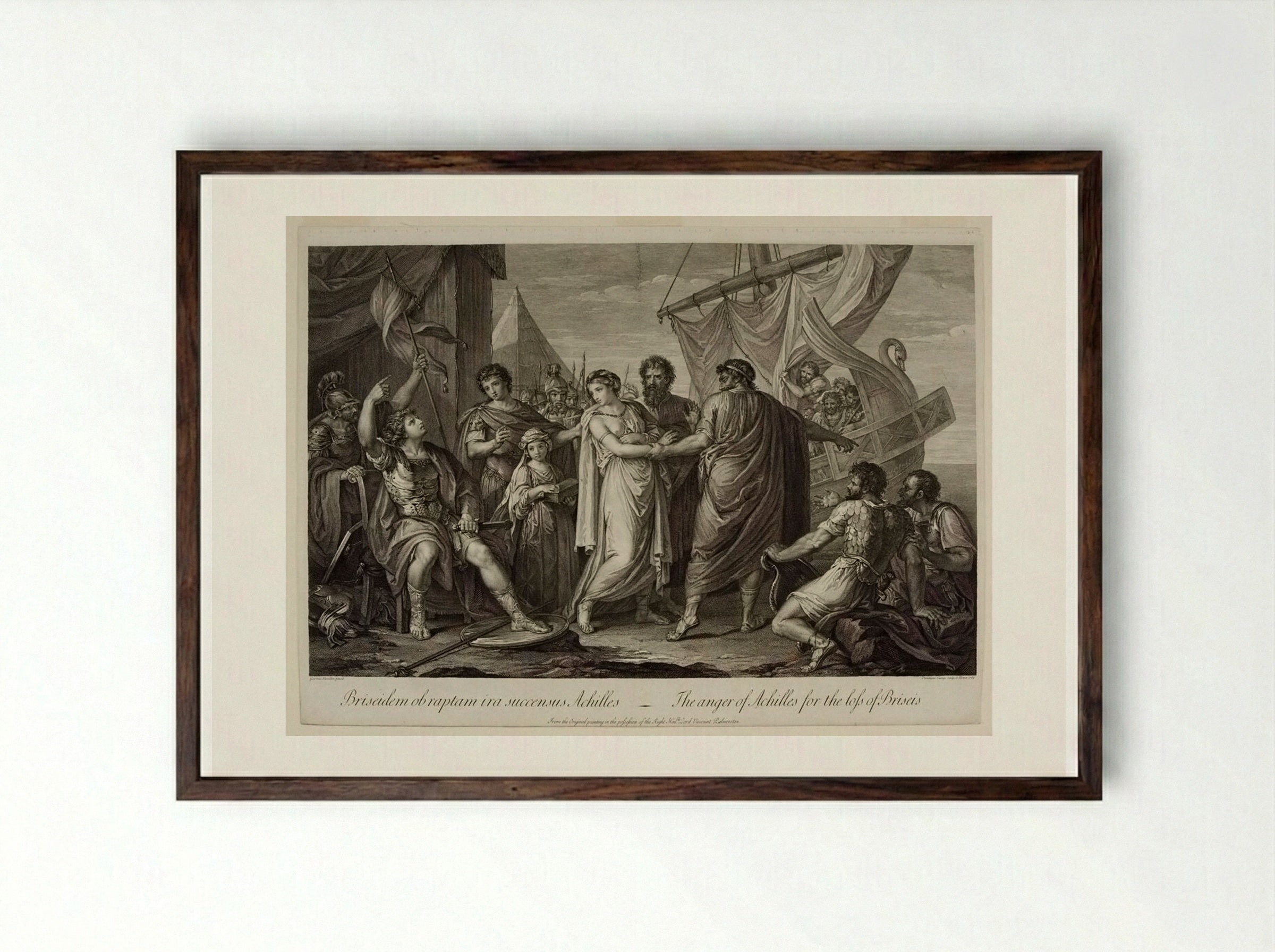The Anger of Achilles for the Loss of Briseis - Domenico Cunego - Framed Print Dark Wood