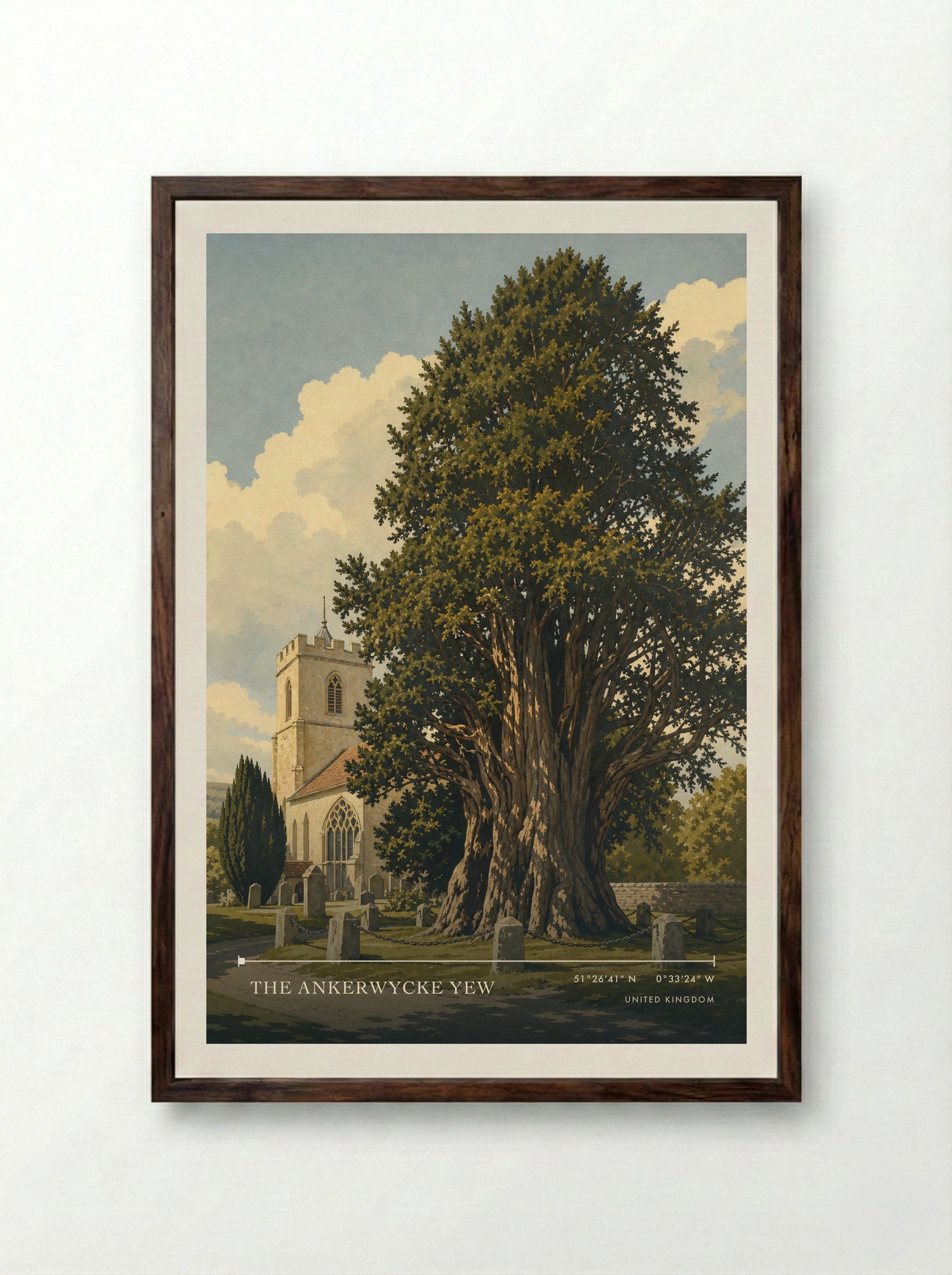 The Ankerwycke Yew United Kingdom Travel Poster - Framed Print Dark Wood