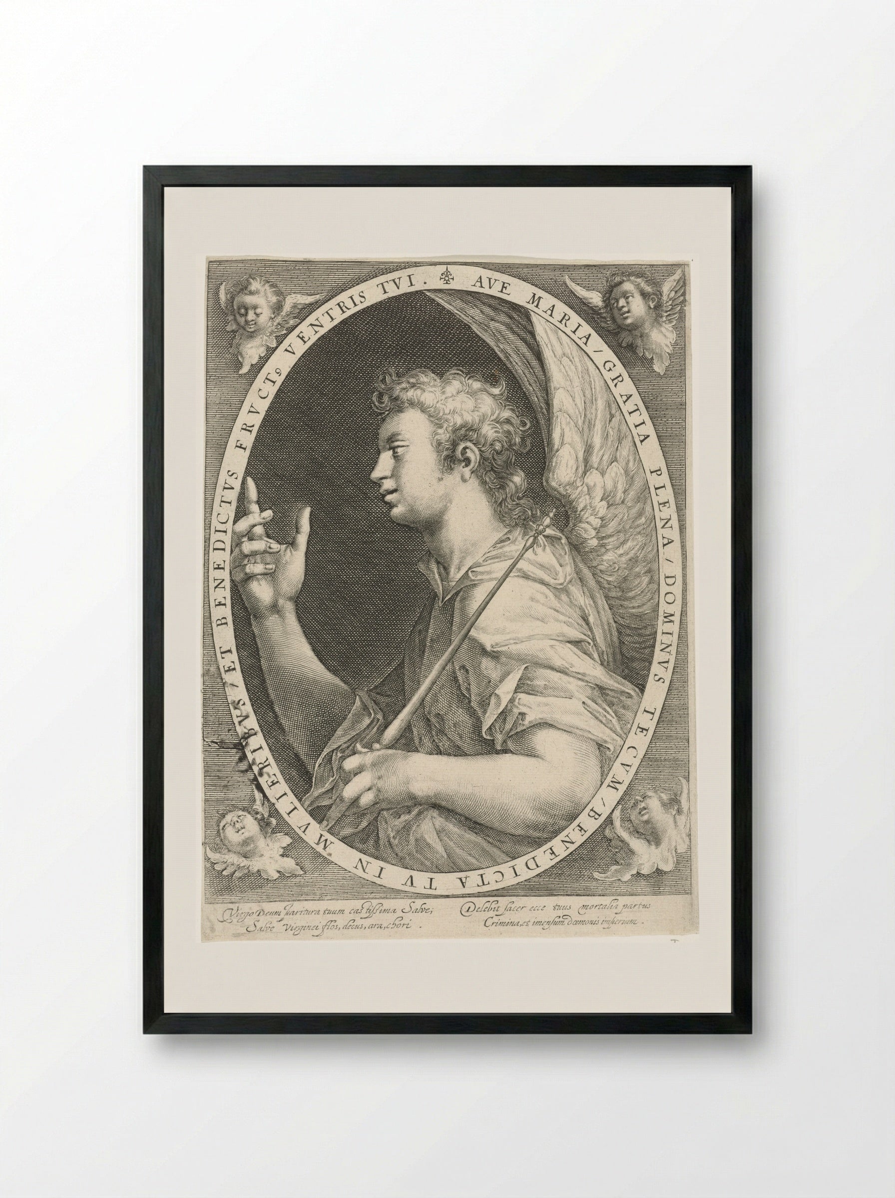 The Annunciation (Angel Gabriel) - Crispijn van de Passe (I) - Framed Print Black