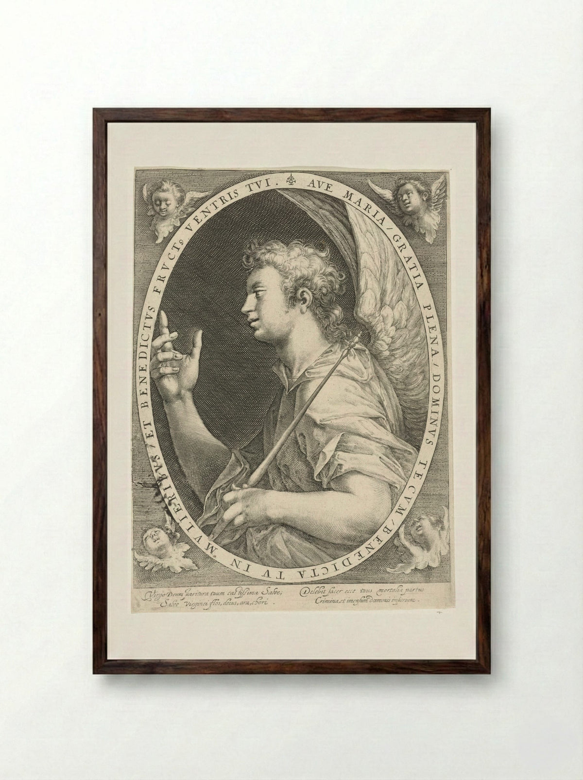 The Annunciation (Angel Gabriel) - Crispijn van de Passe (I) - Framed Print Dark Wood