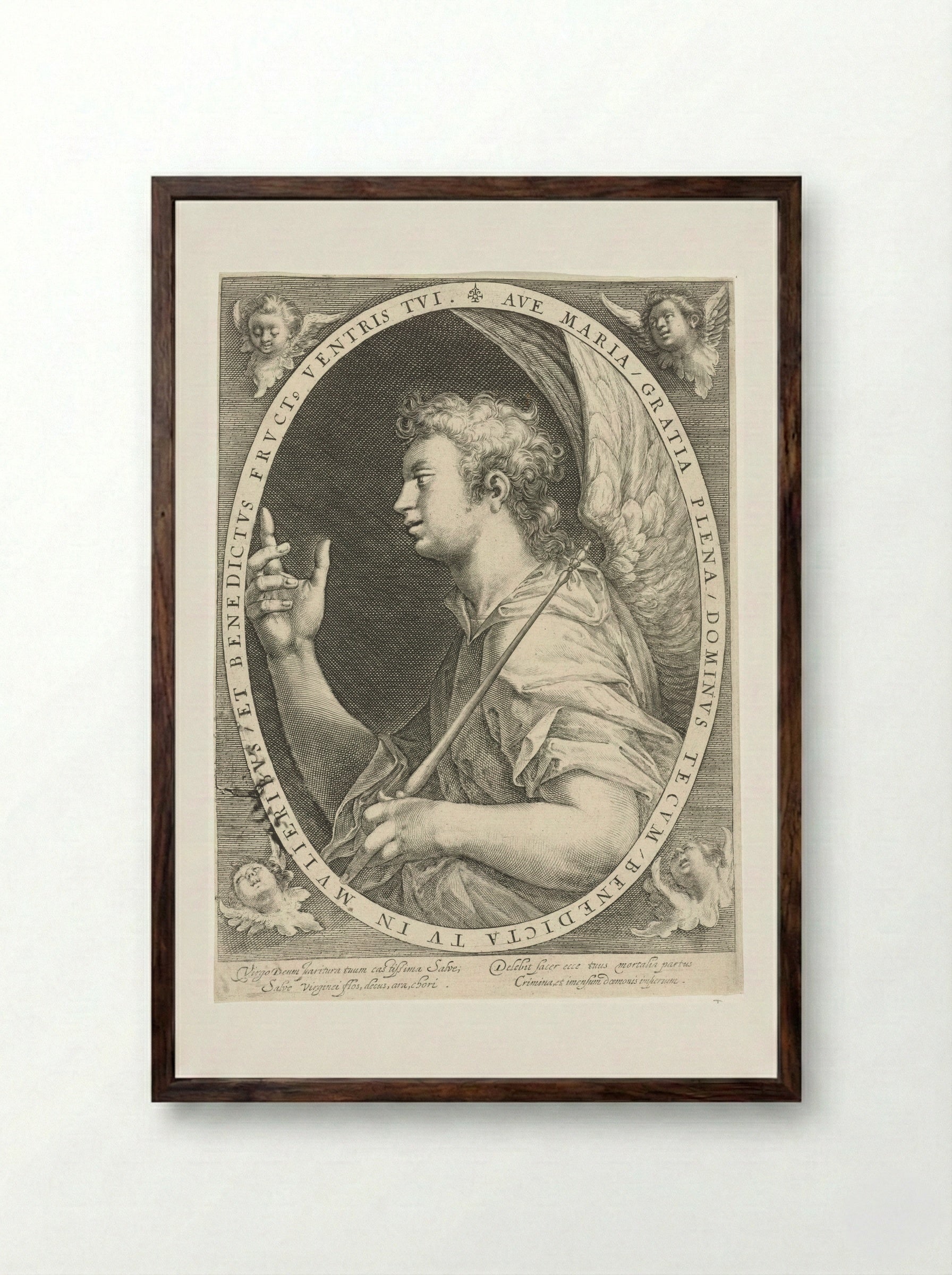 The Annunciation (Angel Gabriel) - Crispijn van de Passe (I) - Framed Print Dark Wood