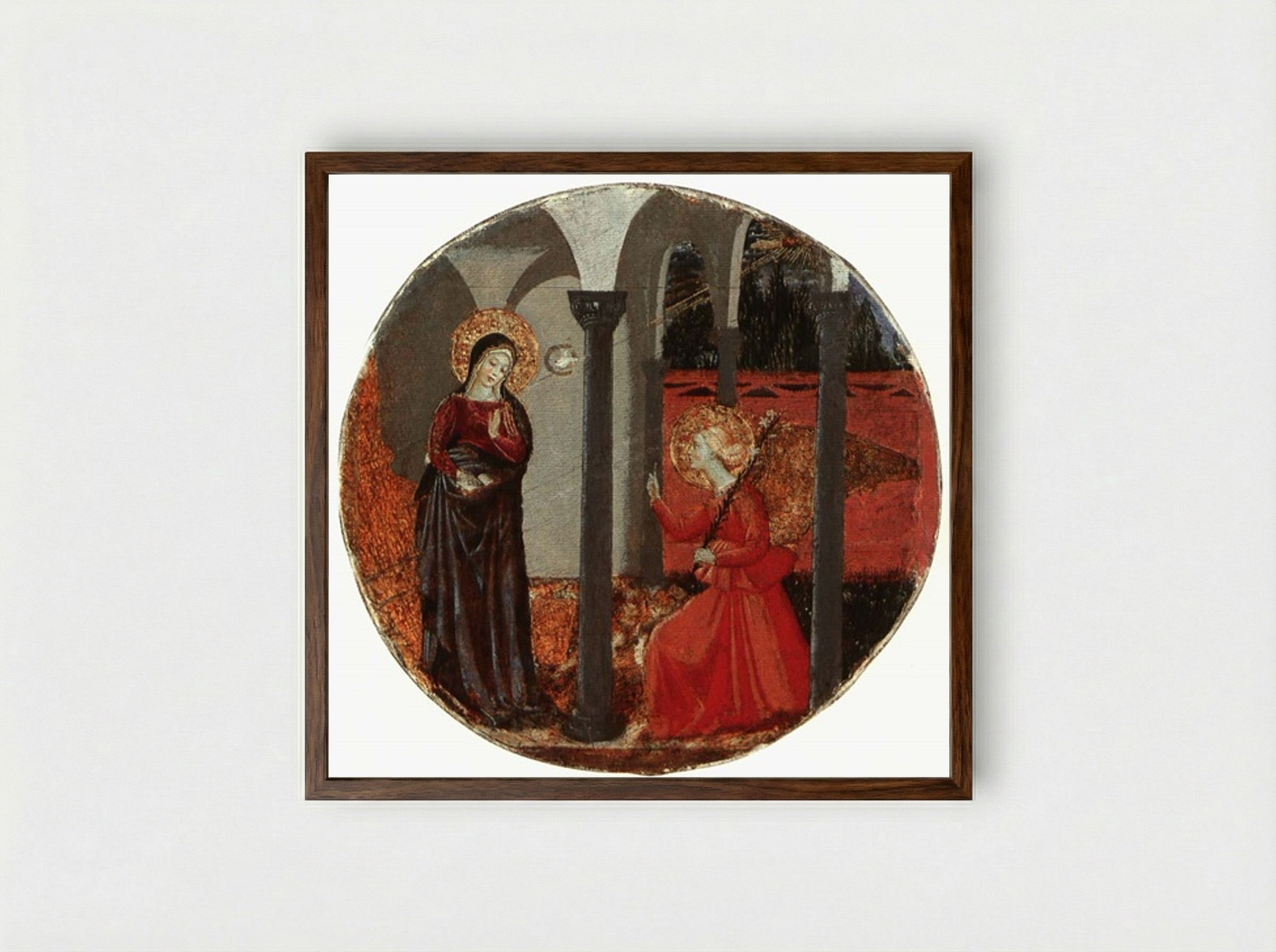 The Annunciation (Tondo) - Benozzo Gozzoli - Framed Print Dark Wood