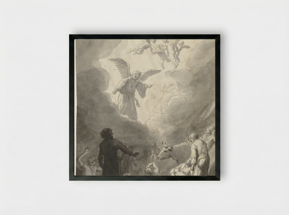 The Annunciation to the Shepherds - Nicolaes Moeyaert - Framed Print Black