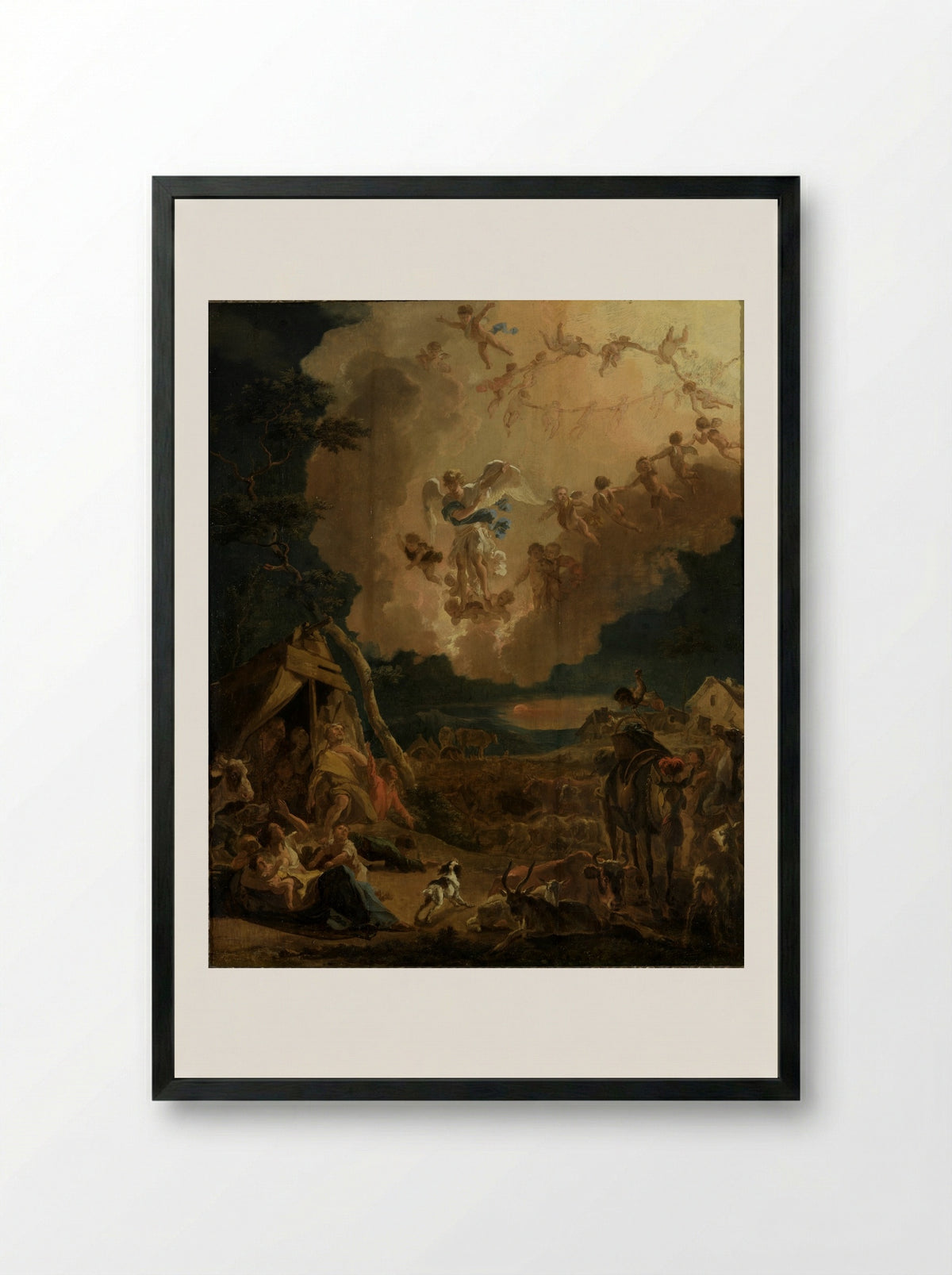 The Annunciation to the Shepherds - Abraham Daniëlsz. Hondius - Framed Print Black