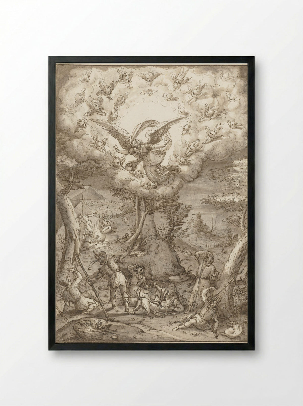 The Annunciation to the Shepherds - Peter de Witte - Framed Print Black
