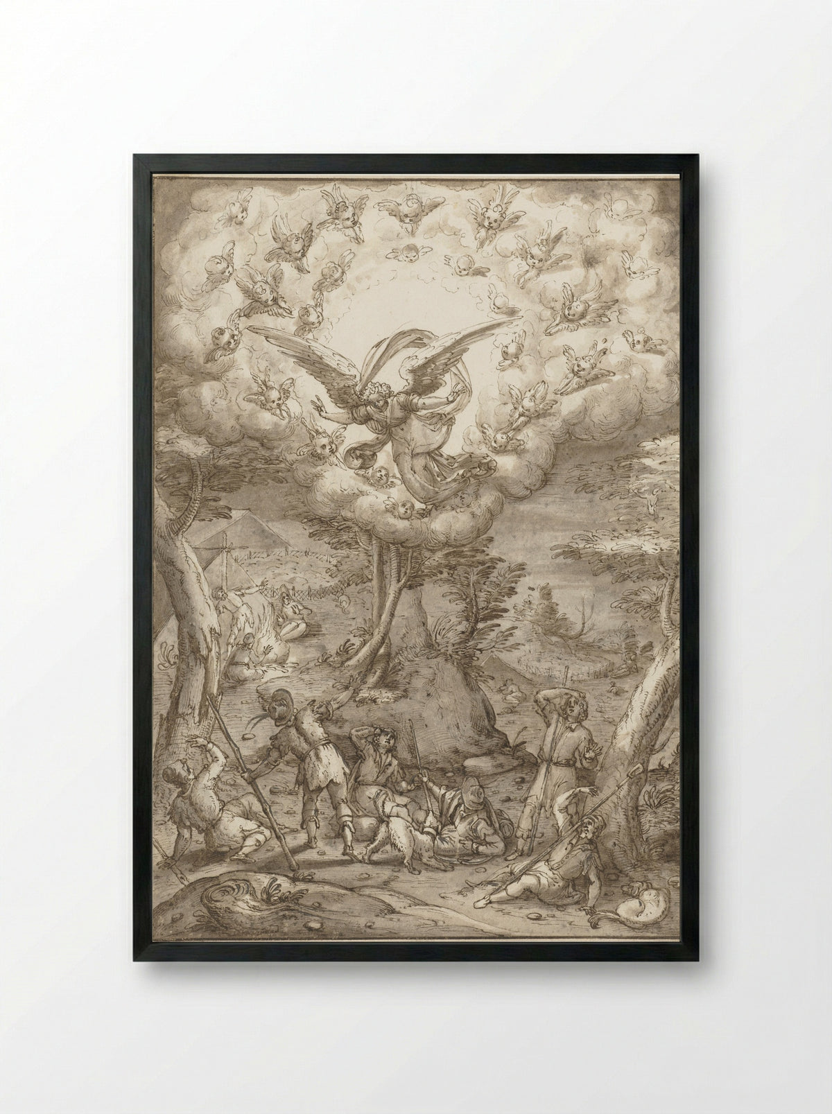 The Annunciation to the Shepherds - Peter de Witte - Framed Print Black