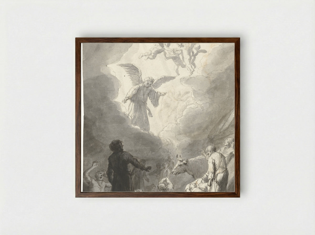 The Annunciation to the Shepherds - Nicolaes Moeyaert - Framed Print Dark Wood