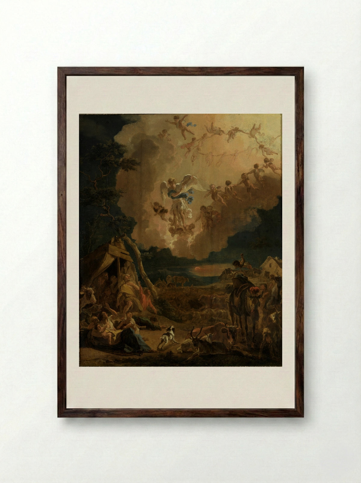 The Annunciation to the Shepherds - Abraham Daniëlsz. Hondius - Framed Print Dark Wood