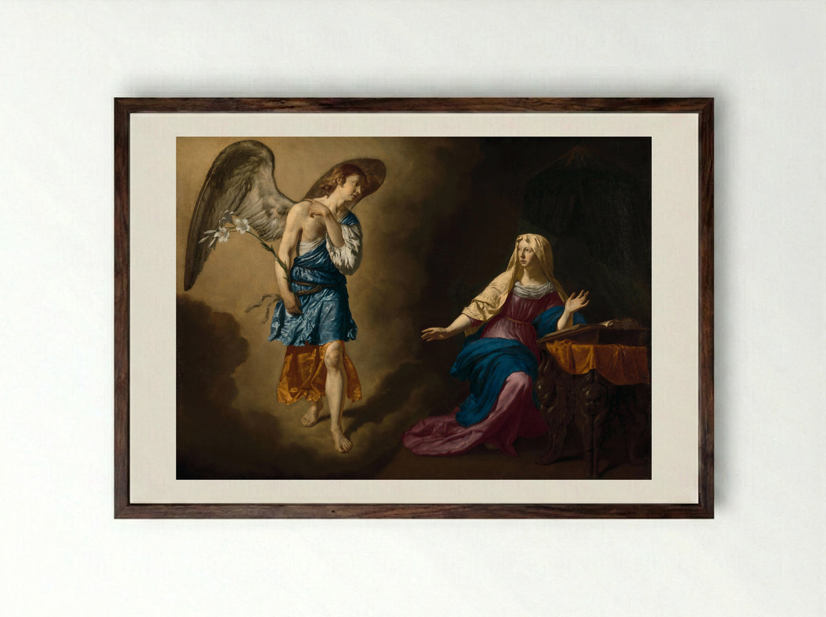 The Annunciation to the Virgin - Adriaen van de Velde - Framed Print Dark Wood