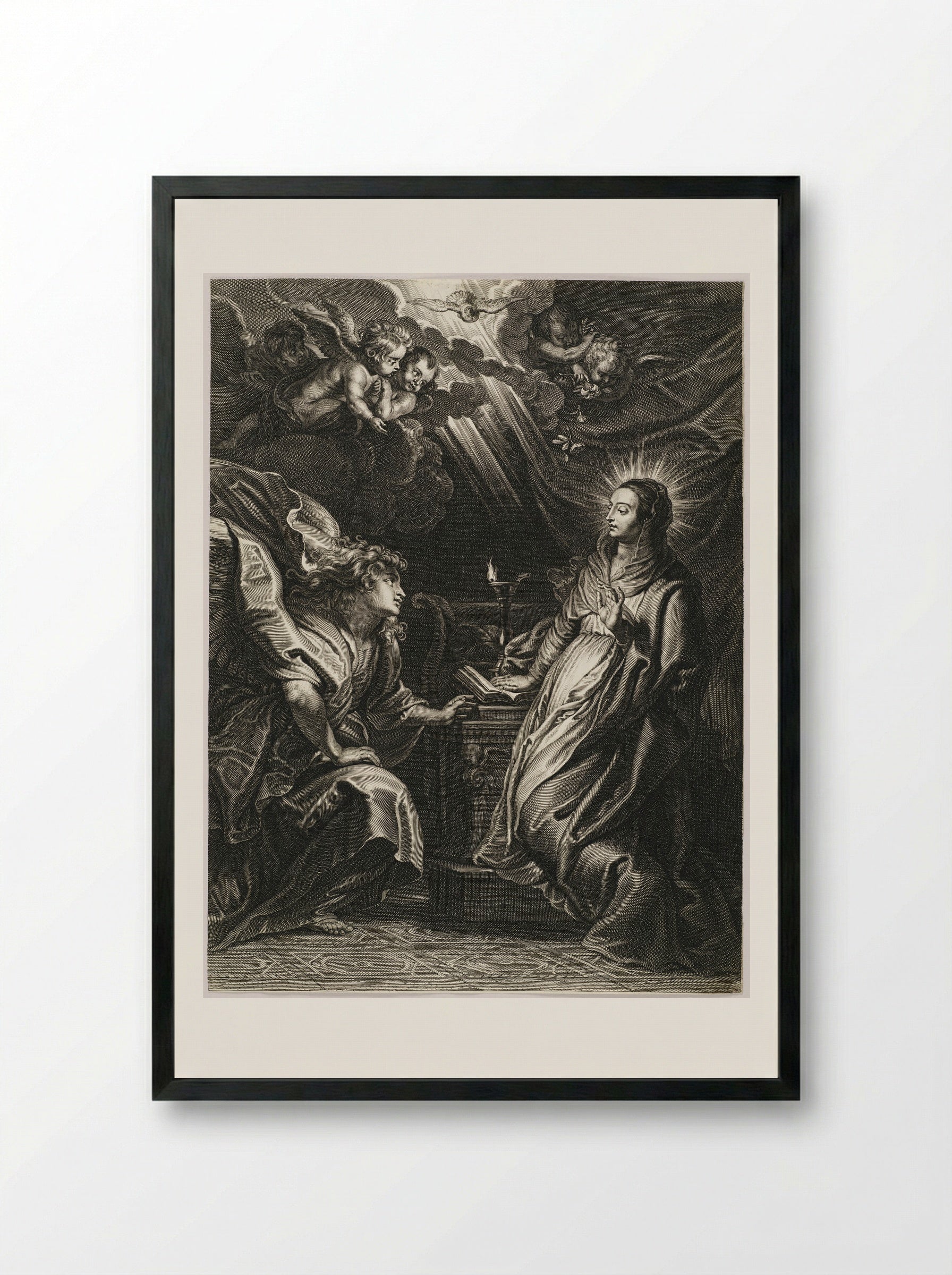 The Annunciation - Schelte Adamsz. Bolswert - Framed Print Black