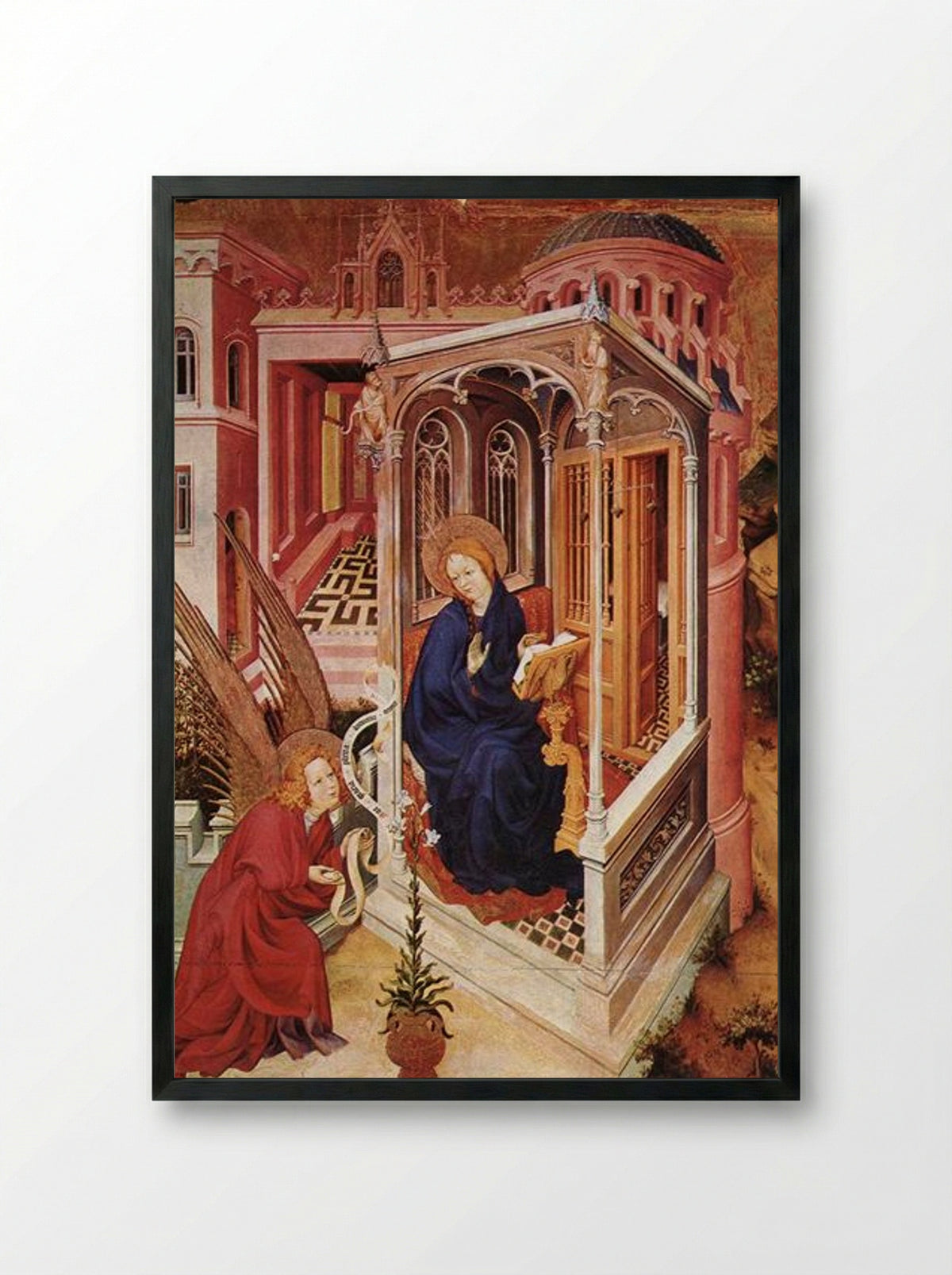 The Annunciation - Melchior Broederlam - Framed Print Black