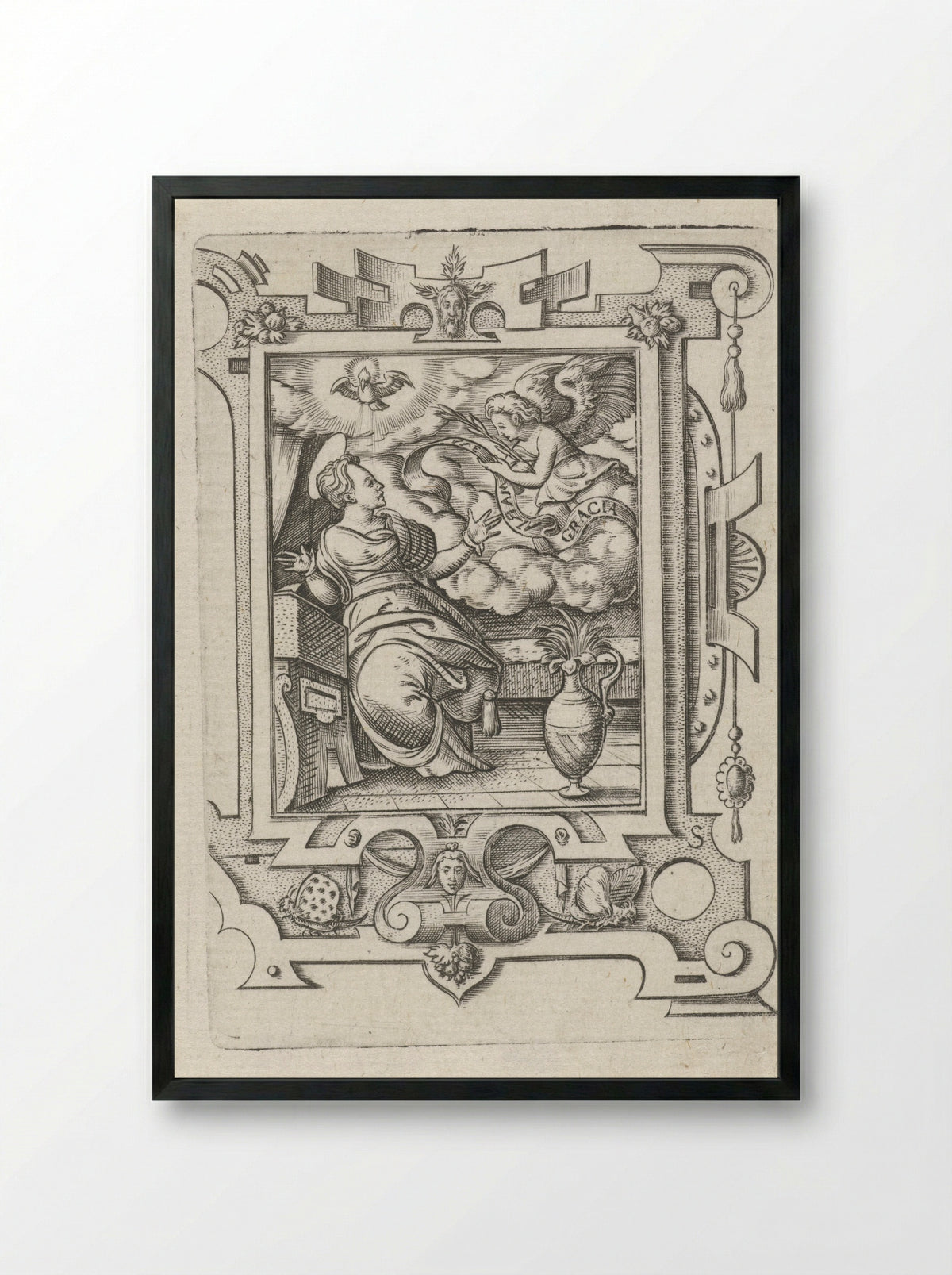 The Annunciation - Virgilius Solis - Framed Print Black