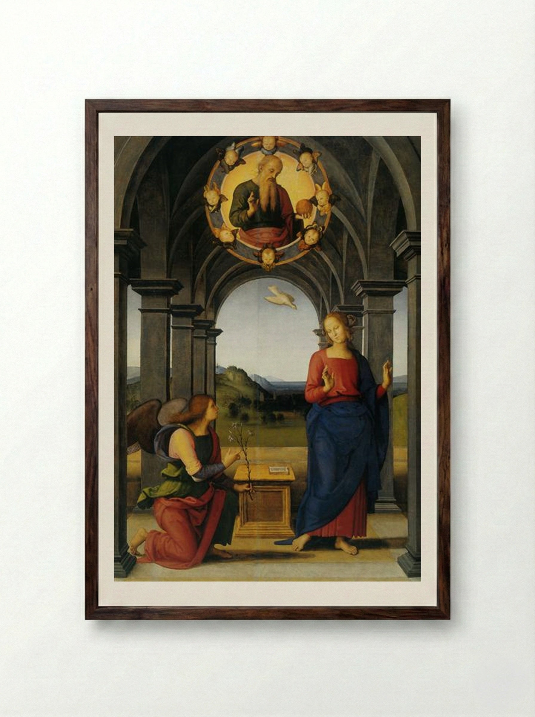 The Annunciation - Pietro Perugino - Framed Print Dark Wood
