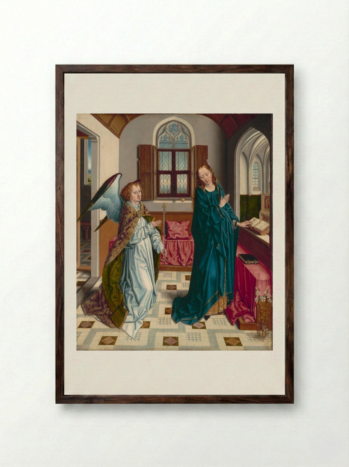 The Annunciation - Albert Bouts - Framed Print Dark Wood