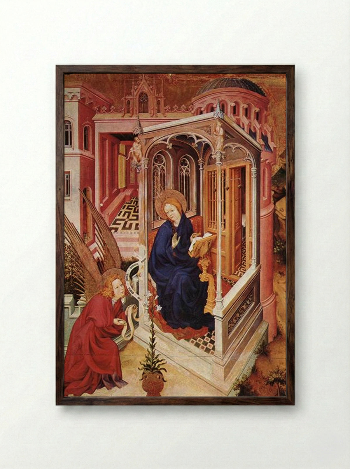 The Annunciation - Melchior Broederlam - Framed Print Dark Wood