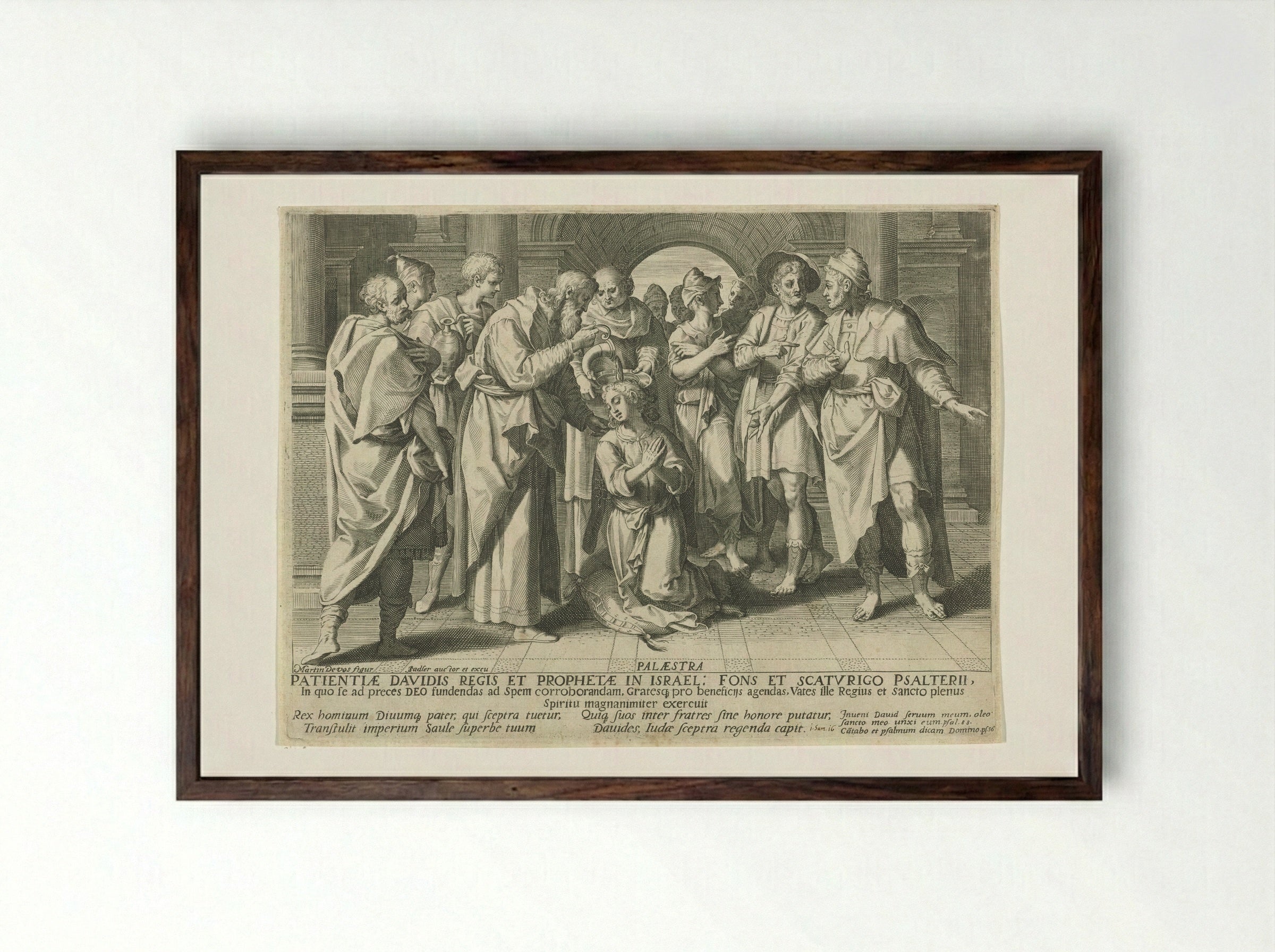 The Anointing of David by Samuel - Aegidius Sadeler (II) - Framed Print Dark Wood