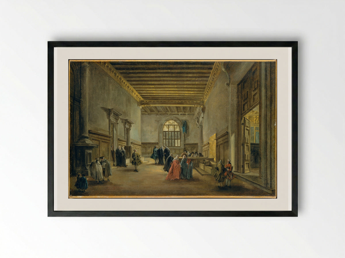 The Antechamber of the Sala del Maggior Consiglio - Francesco Guardi - Framed Print Black