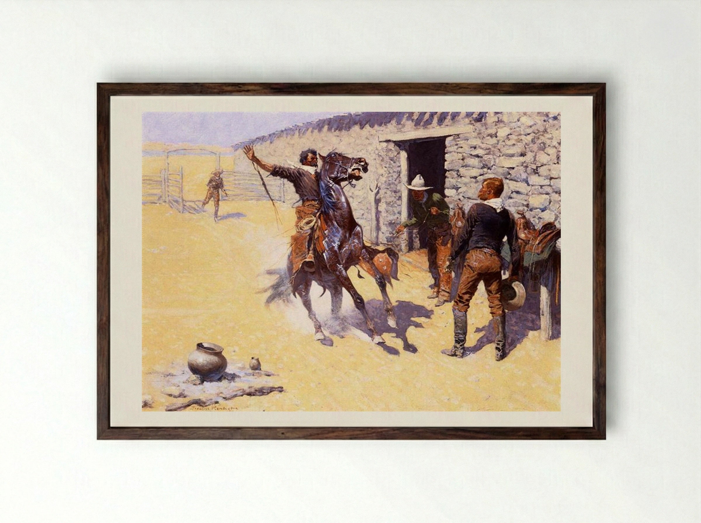 The Apaches - Frederic Remington - Framed Print Dark Wood