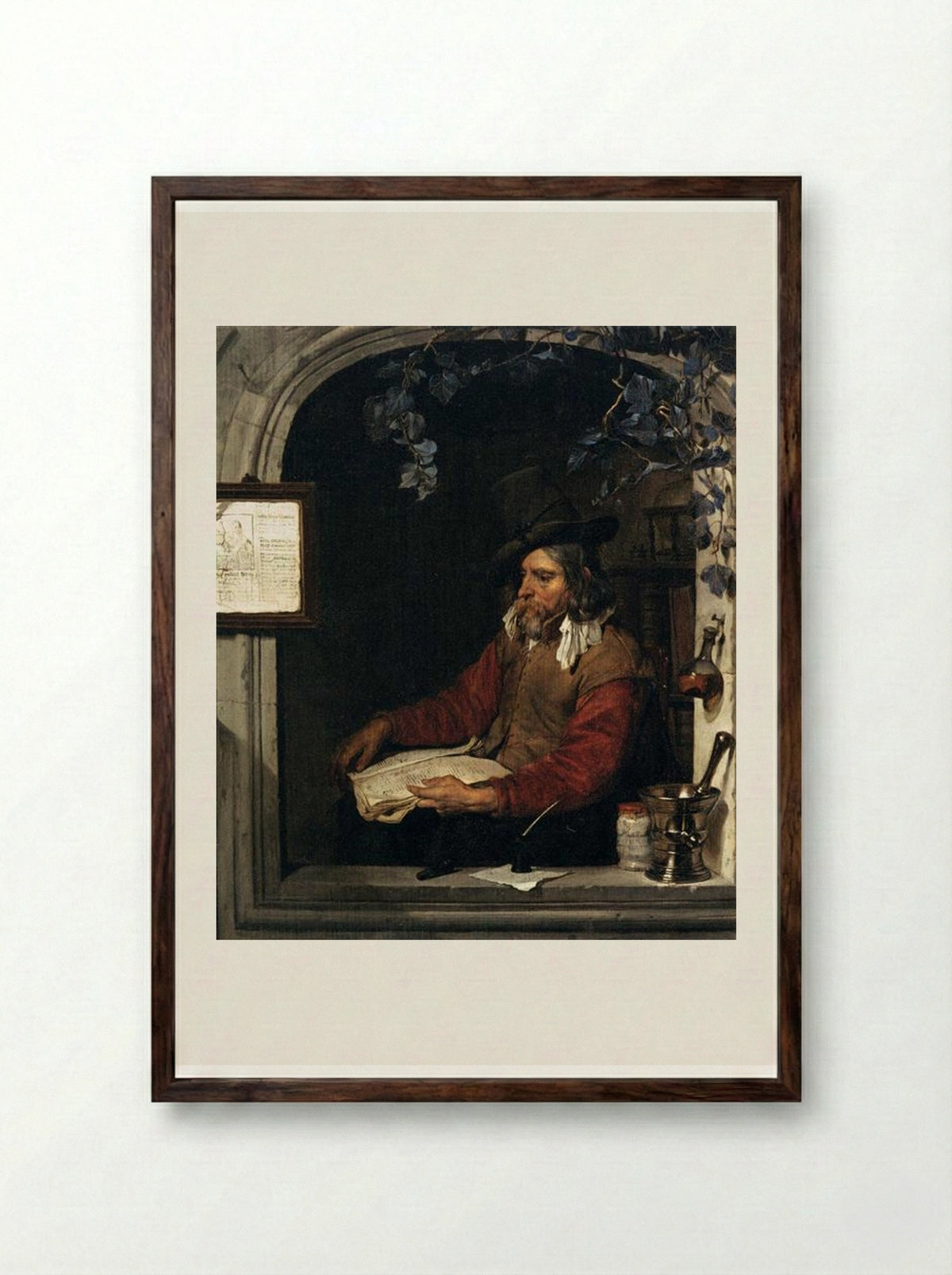 The Apothecary - Gabriel Metsu - Framed Print Dark Wood