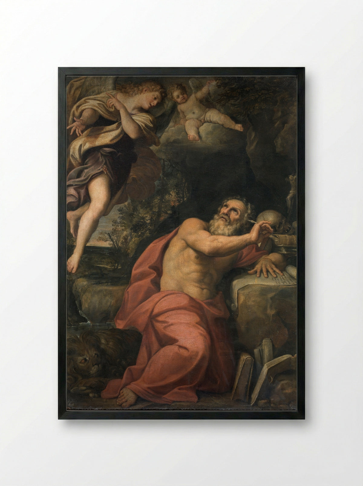 The Appearance of Angels to Saint Jerome - Domenichino - Framed Print Black