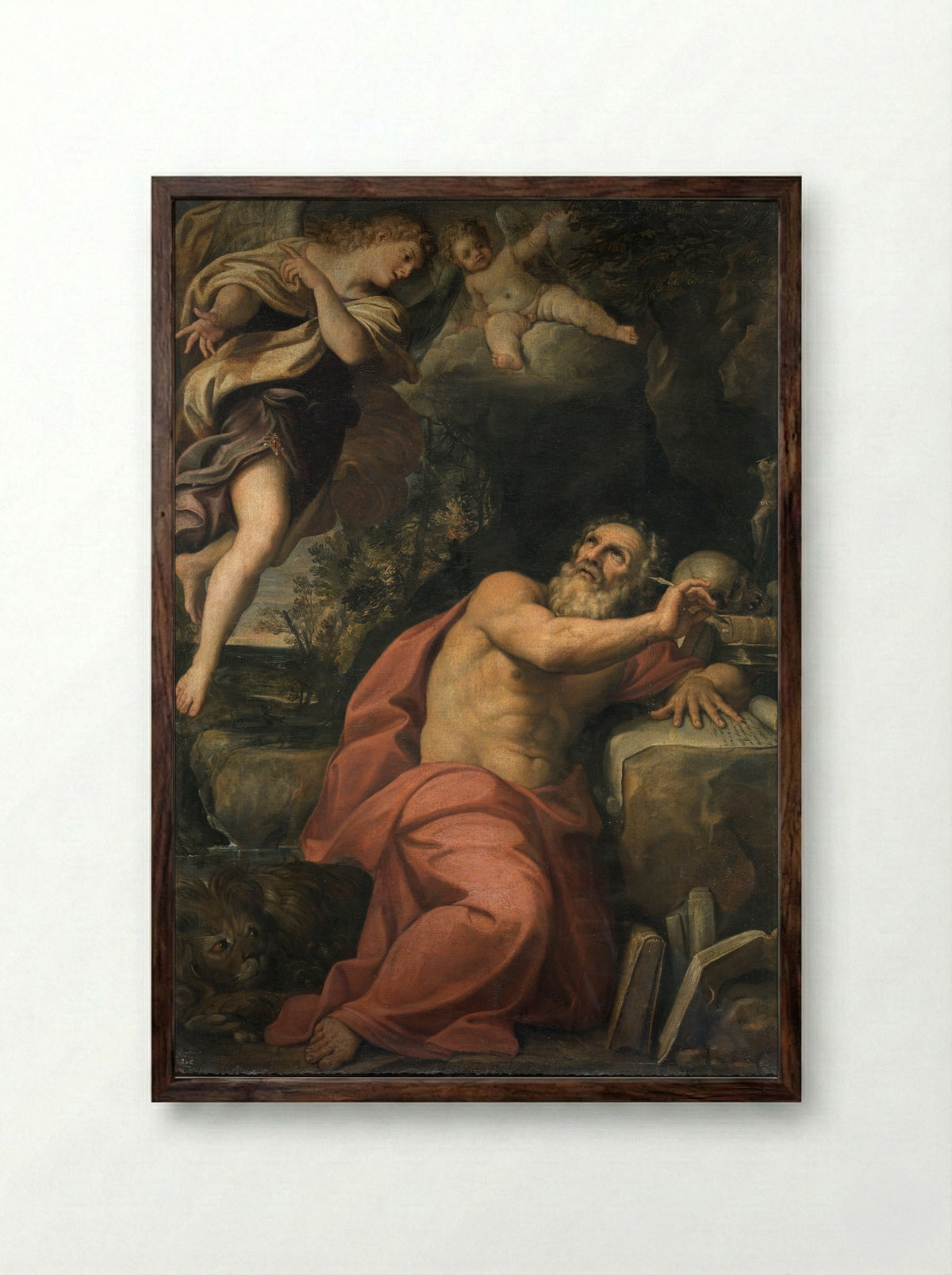 The Appearance of Angels to Saint Jerome - Domenichino - Framed Print Dark Wood