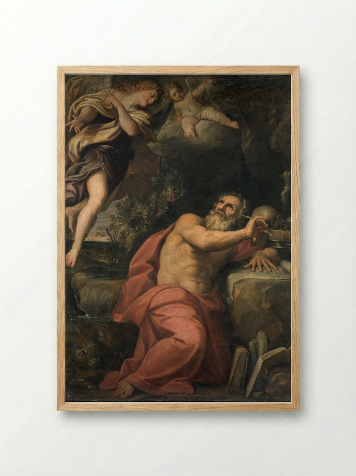 The Appearance of Angels to Saint Jerome - Domenichino - Framed Print Wood
