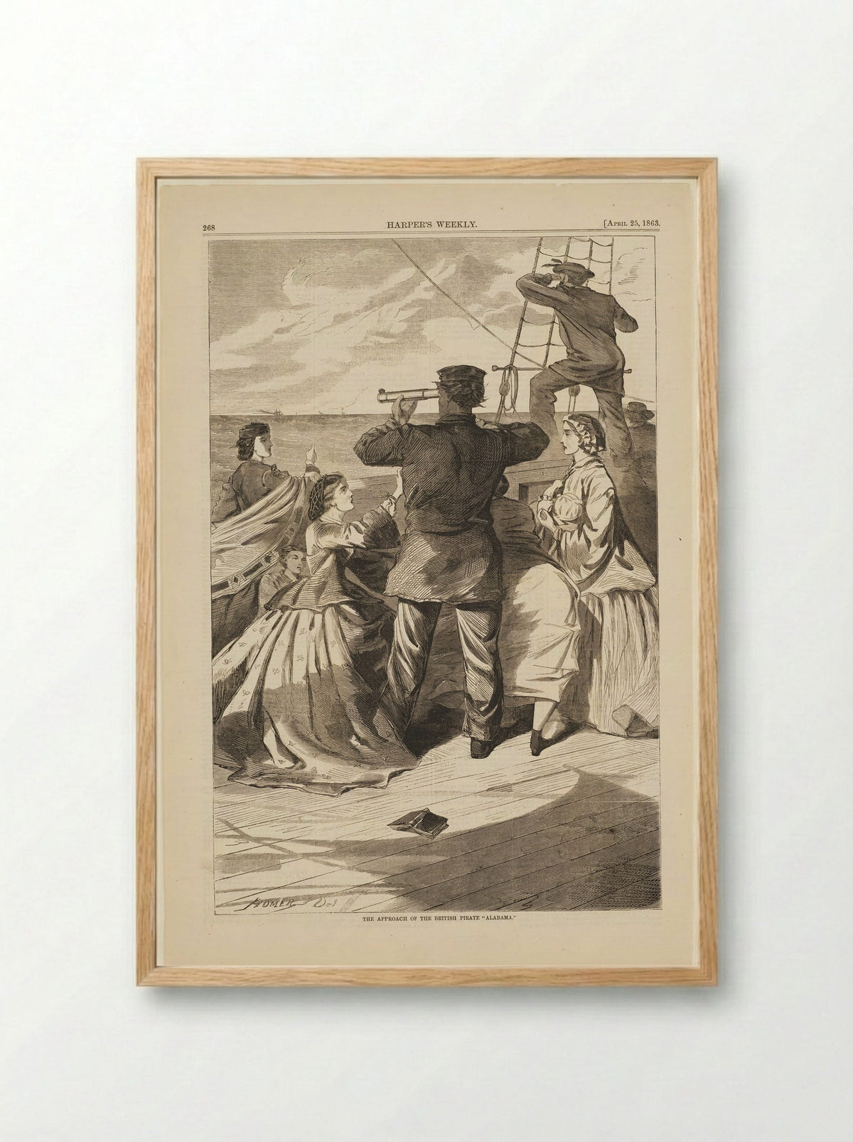 The Approach of the British Pirate Alabama - Winslow Homer - Framed Print Wood