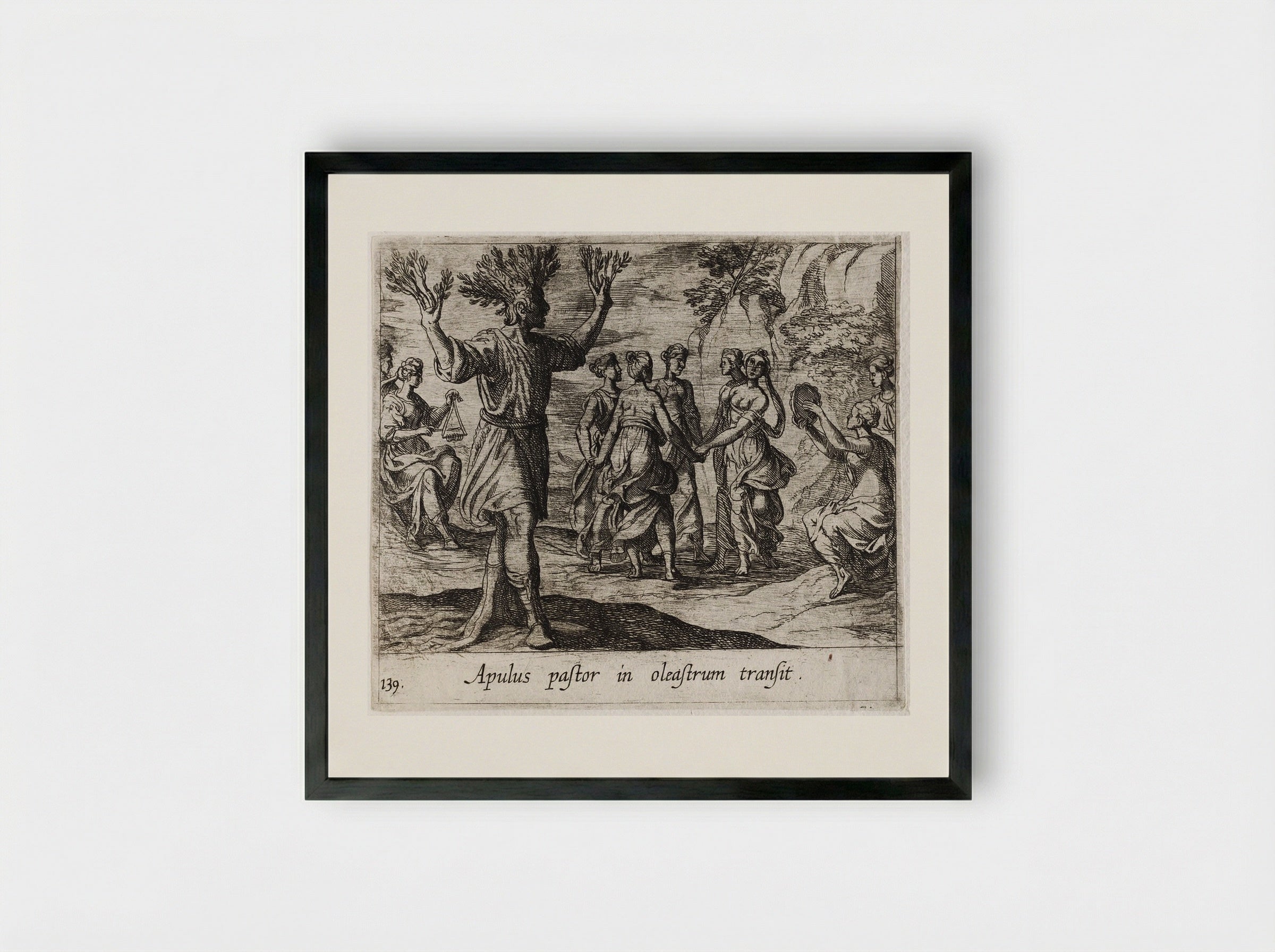 The Apulian Shepherd Changed into an Olive Tree - Antonio Tempesta - Framed Print Black