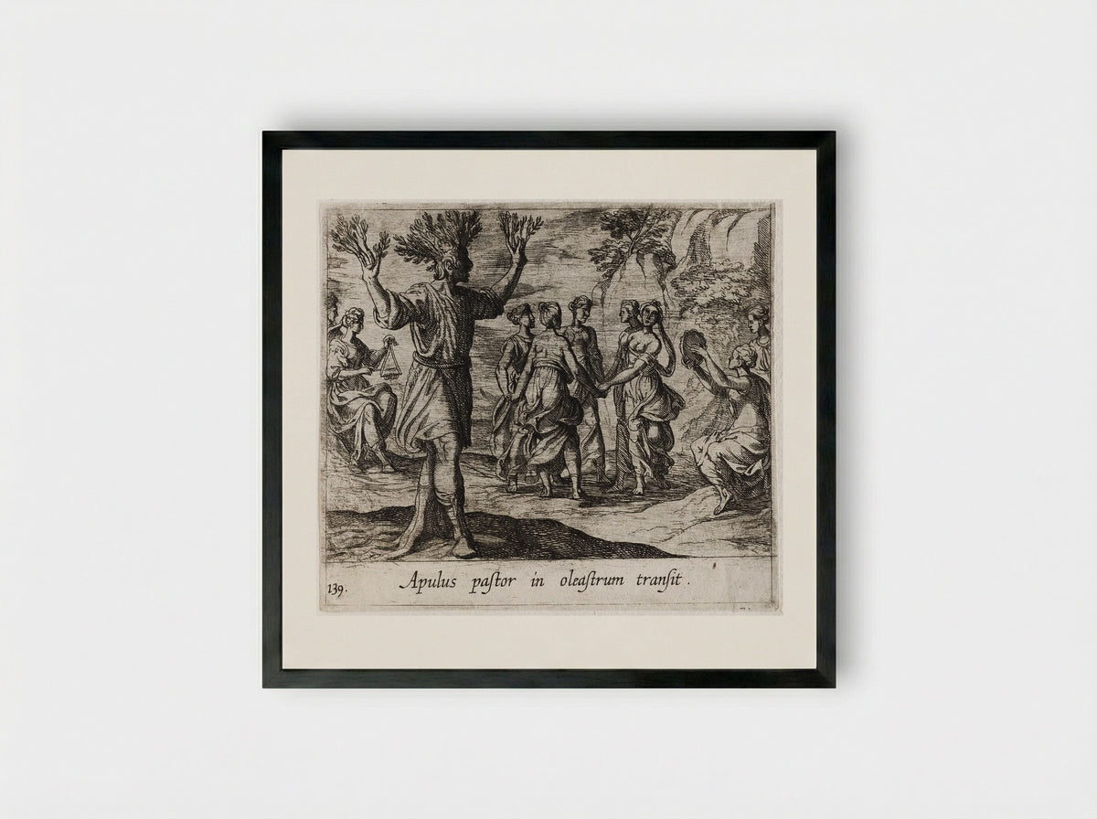 The Apulian Shepherd Changed into an Olive Tree - Antonio Tempesta - Framed Print Black