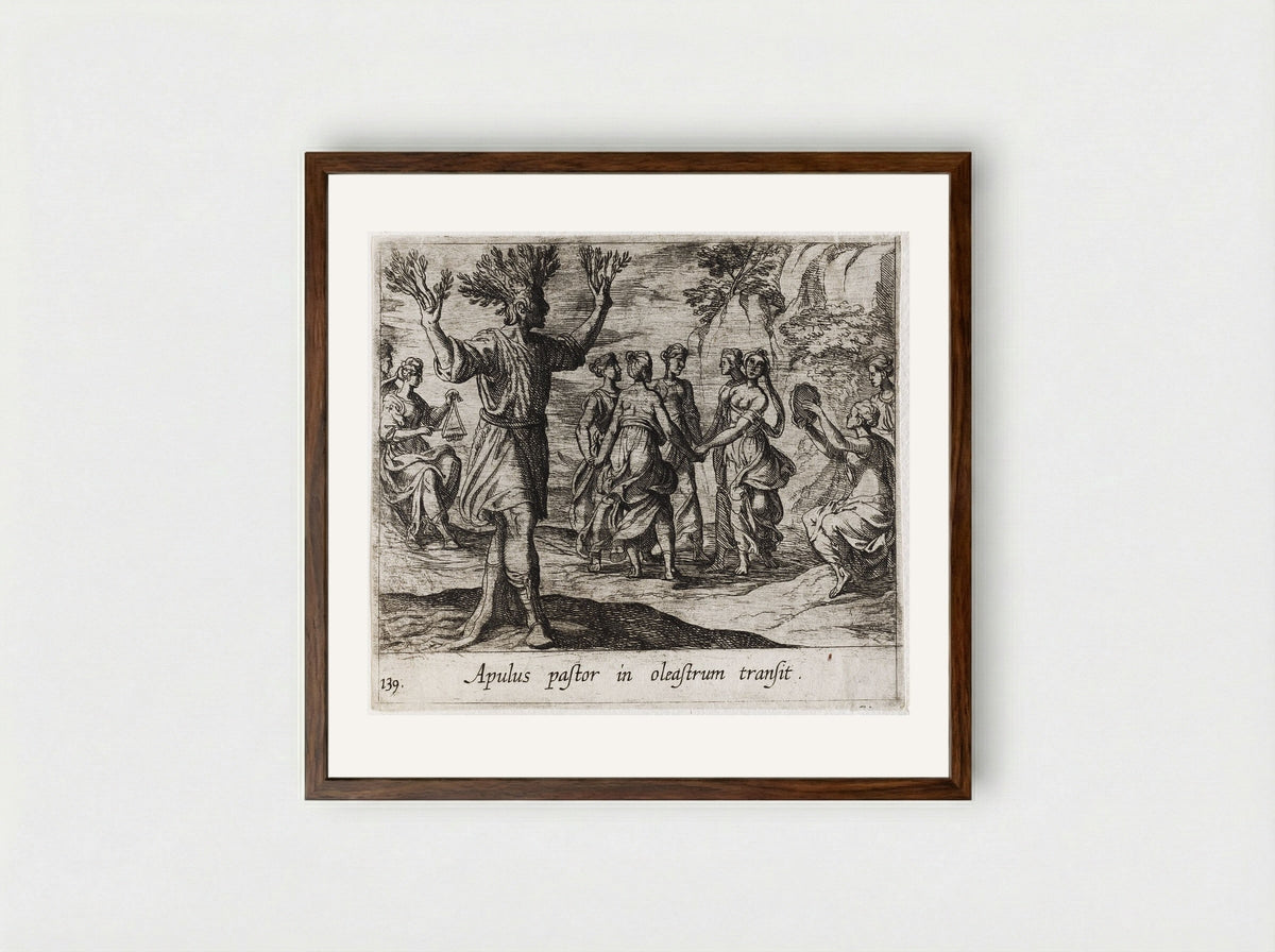 The Apulian Shepherd Changed into an Olive Tree - Antonio Tempesta - Framed Print Dark Wood