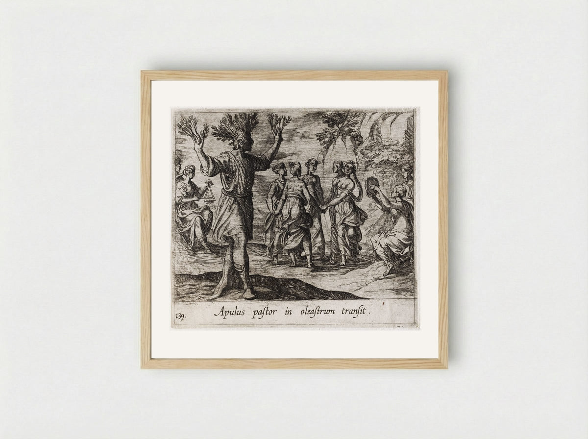 The Apulian Shepherd Changed into an Olive Tree - Antonio Tempesta - Framed Print Wood