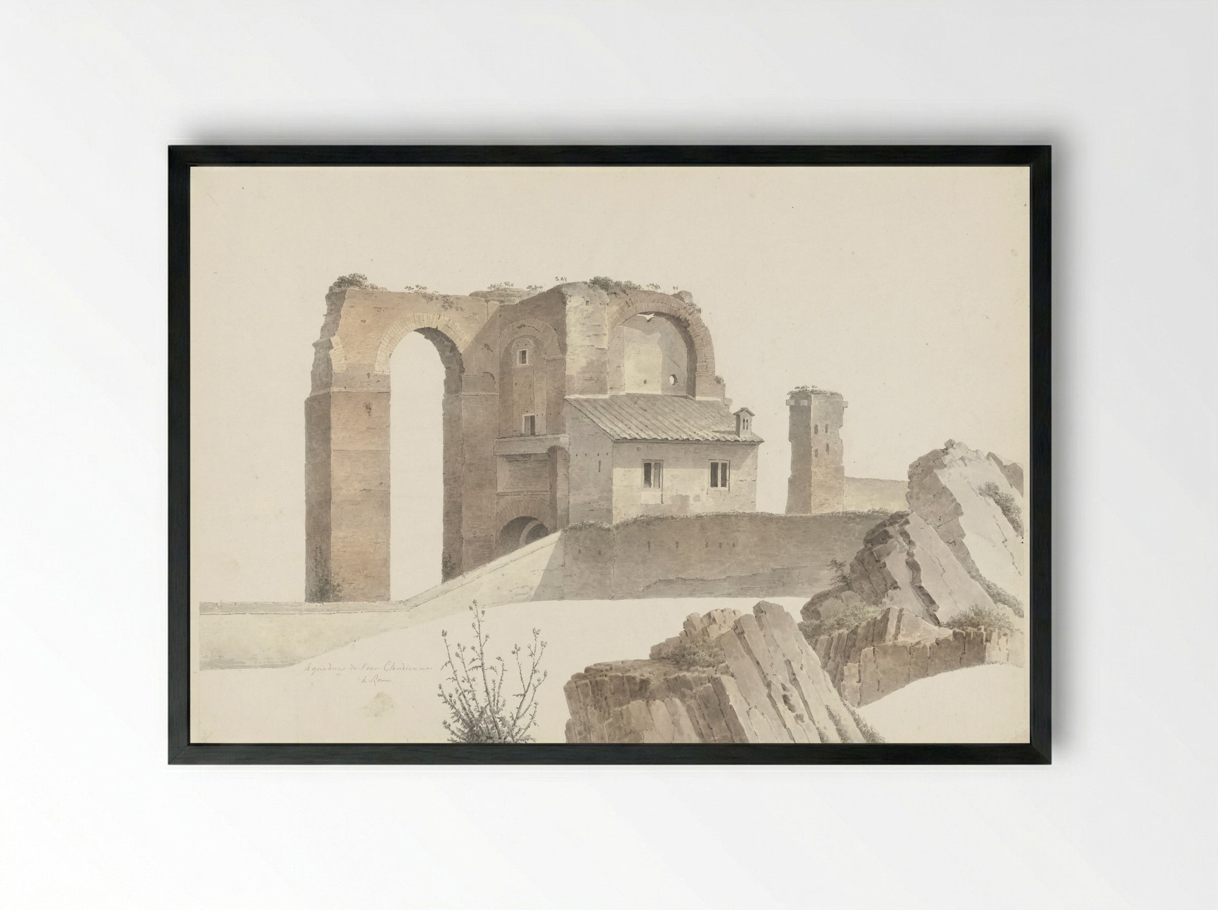 The Aqua Claudia in Rome - Josephus Augustus Knip - Framed Print Black