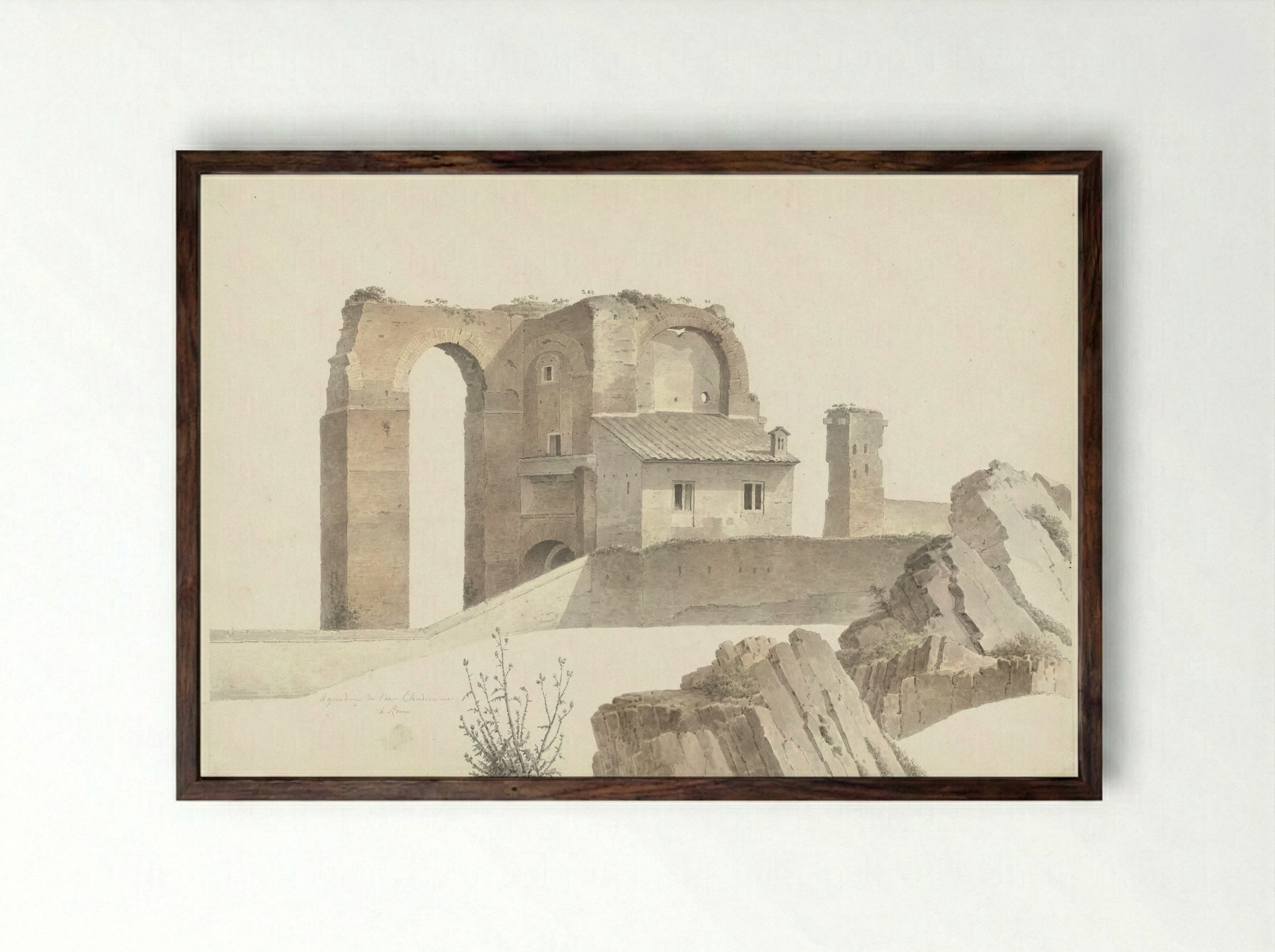 The Aqua Claudia in Rome - Josephus Augustus Knip - Framed Print Dark Wood