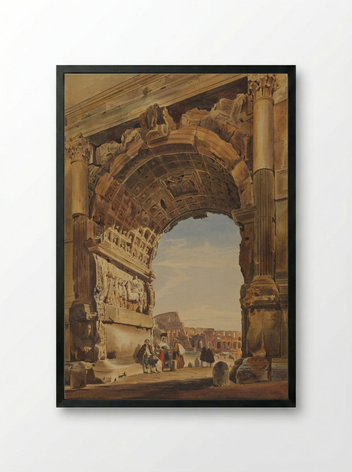 The Arch of Titus and the Coliseum, Rome - Thomas Hartley Cromek - Framed Print Black