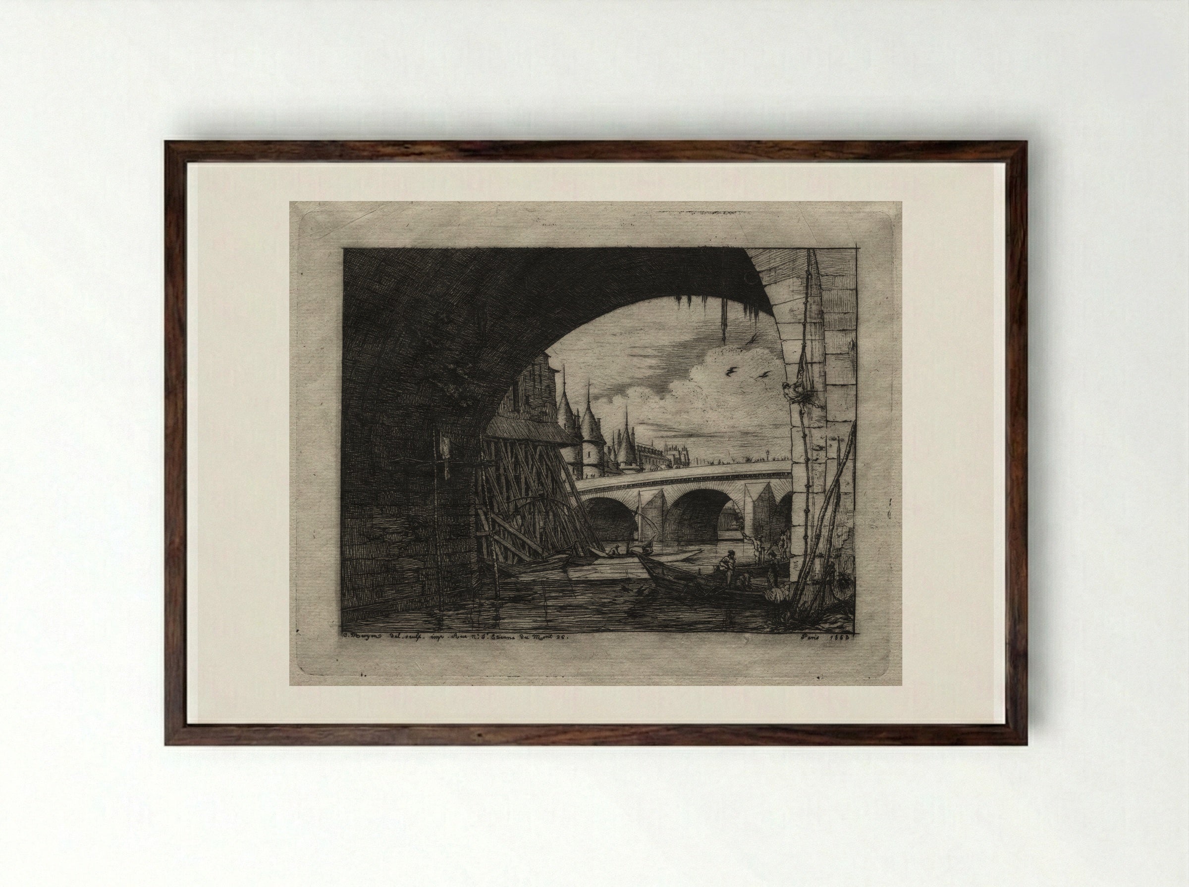 The Arch of the Notre Dame Bridge - Charles Meryon - Framed Print Dark Wood