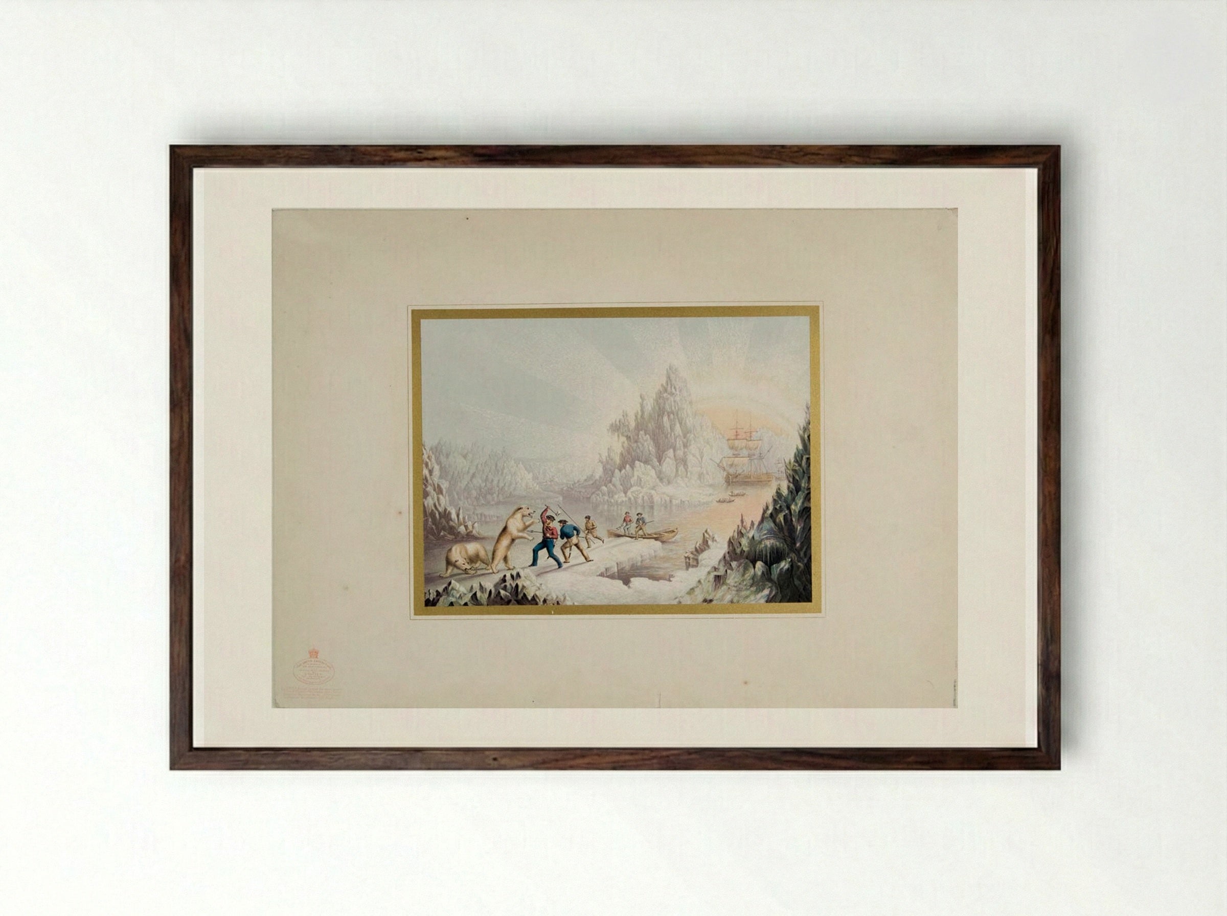 The Arctic Expedition in Search of Sir John Franklin - George Baxter - Framed Print Dark Wood