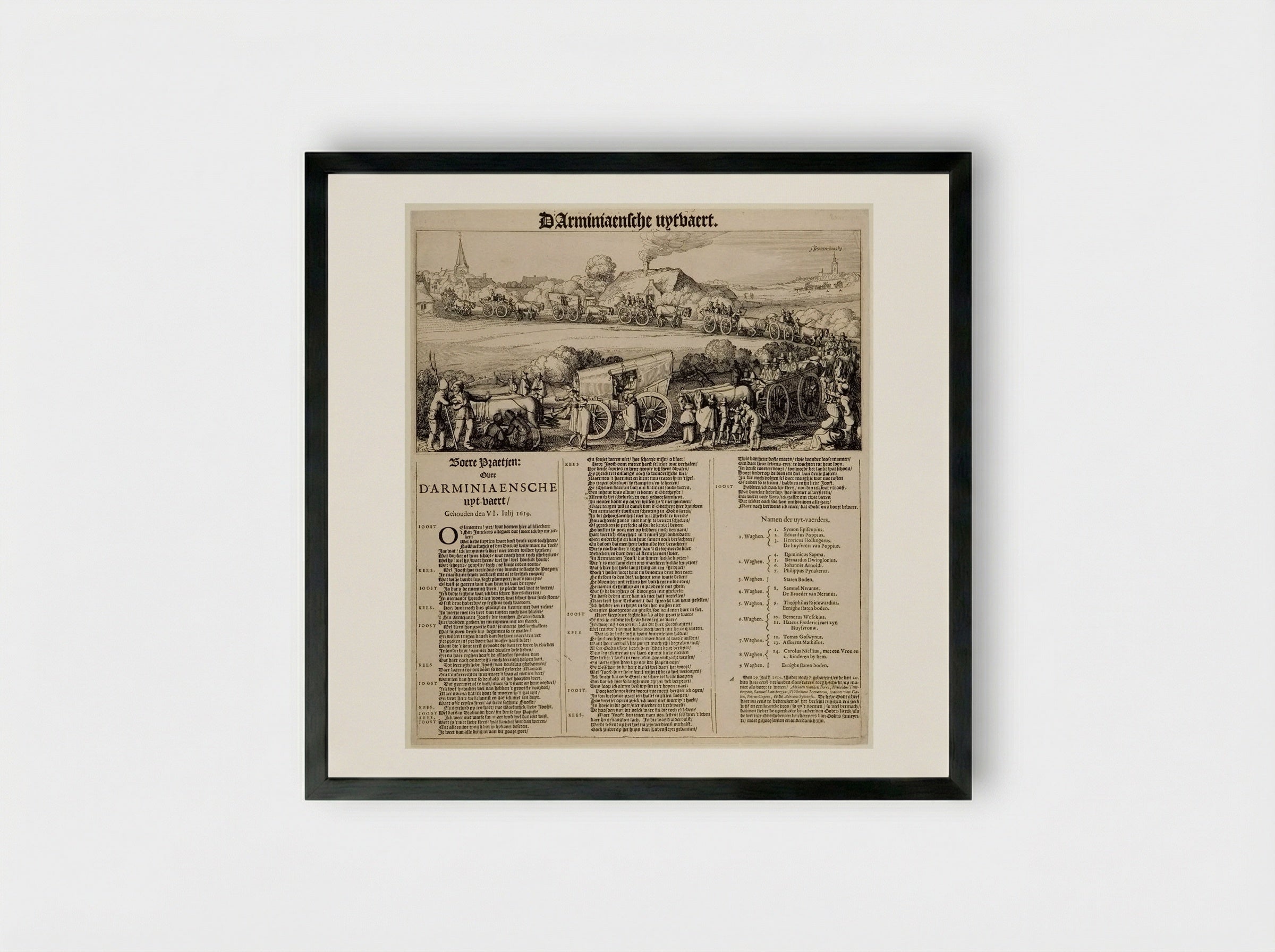 The Arminian Decree: Farmer's Talk over the Arminian Decree - Claes Jansz. Visscher - Framed Print Black