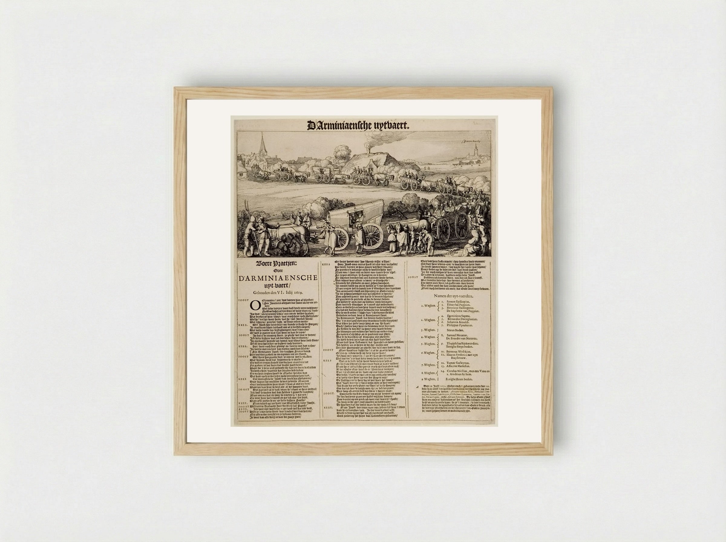 The Arminian Decree: Farmer's Talk over the Arminian Decree - Claes Jansz. Visscher - Framed Print Wood