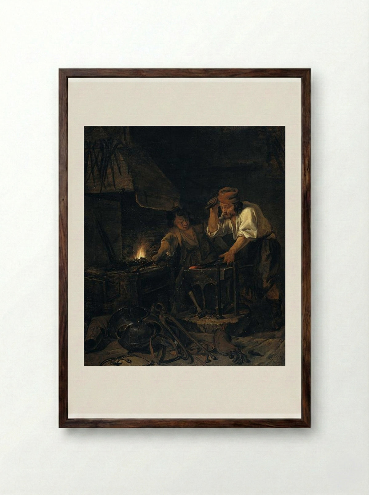 The Armorer - Gabriel Metsu - Framed Print Dark Wood