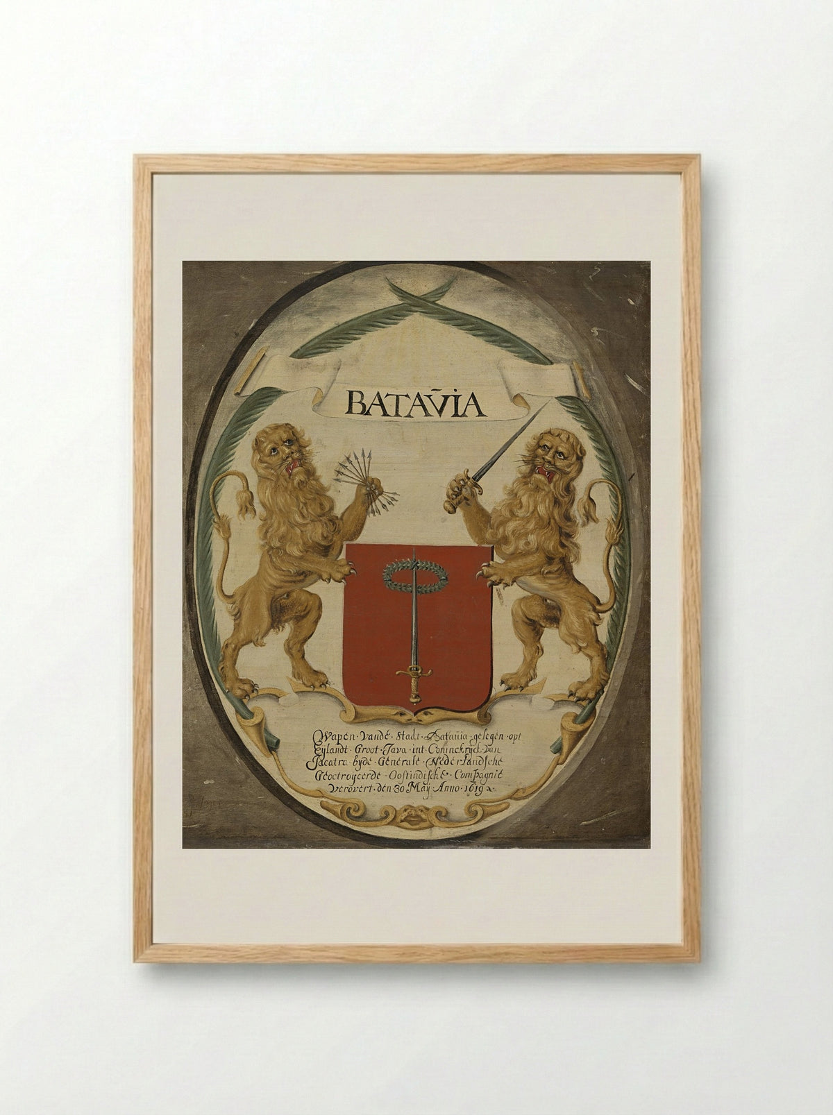 The Arms of the Dutch East India Company and of the Town of Batavia - Jeronimus Becx (II) - Framed Print Wood