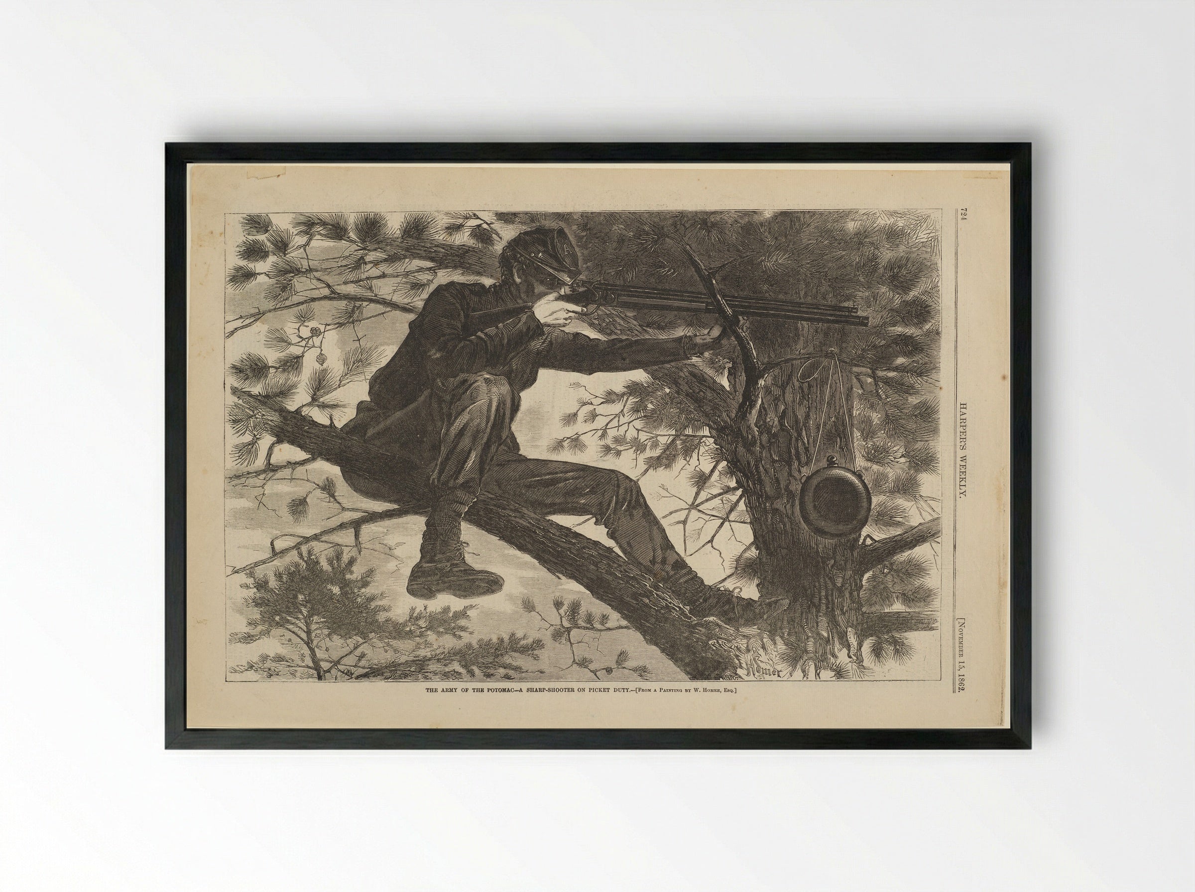 The Army of the Potomac - A Sharp-Shooter on Picket Duty - Winslow Homer - Framed Print Black