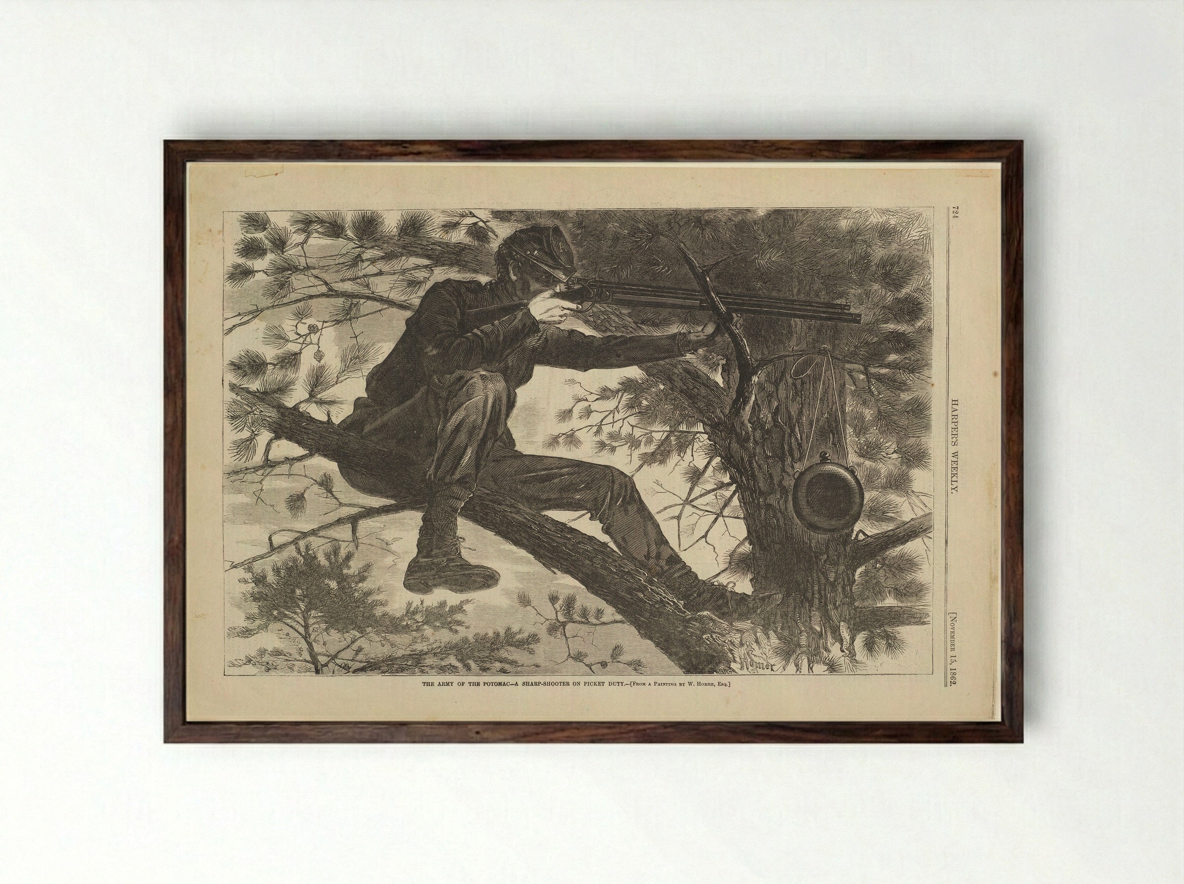 The Army of the Potomac - A Sharp-Shooter on Picket Duty - Winslow Homer - Framed Print Dark Wood