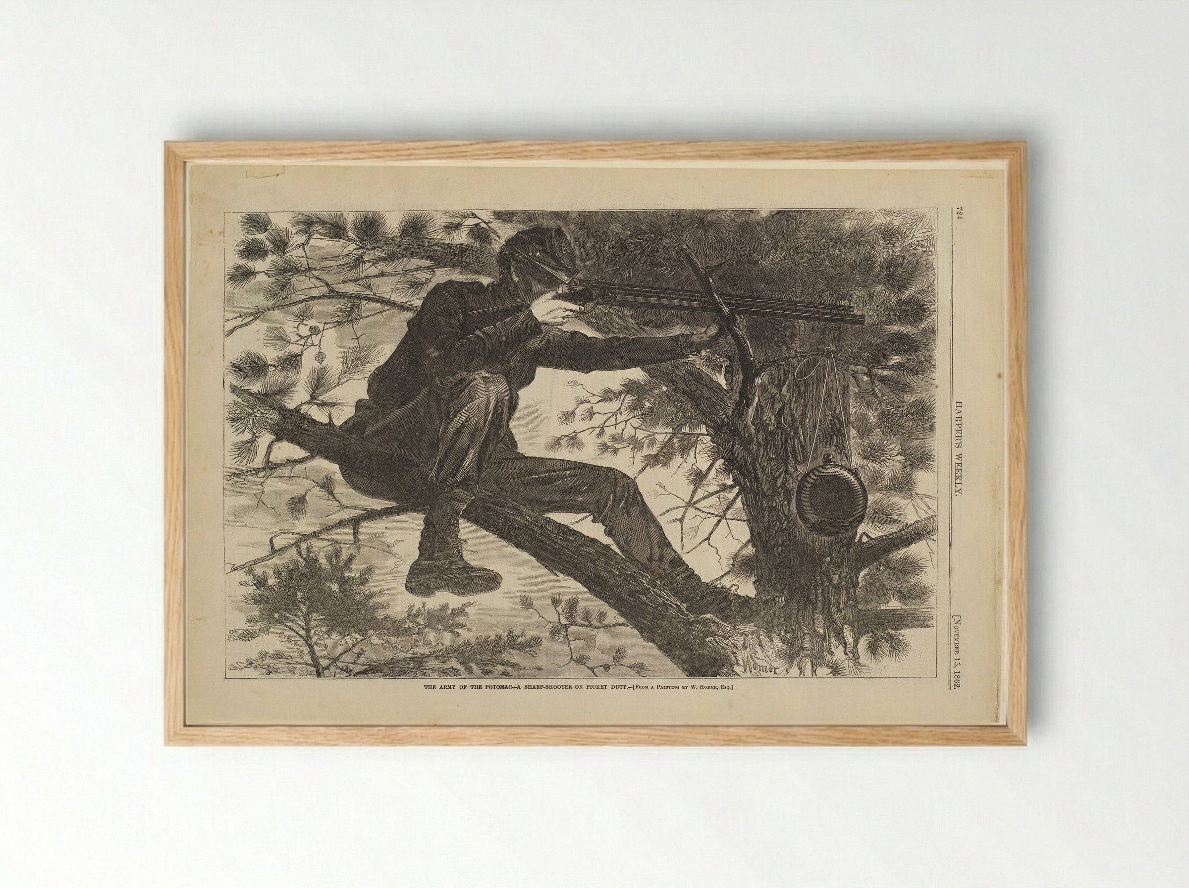 The Army of the Potomac - A Sharp-Shooter on Picket Duty - Winslow Homer - Framed Print Wood