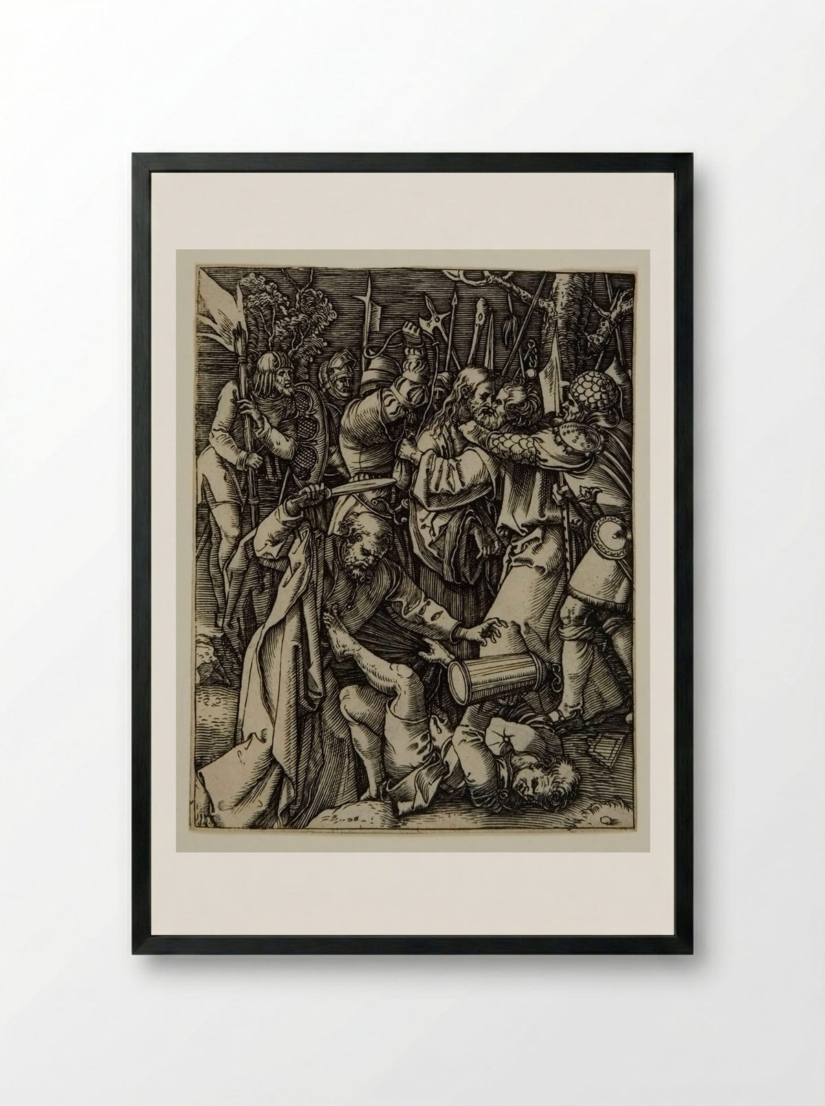 The Arrest of Christ - Marcantonio Raimondi - Framed Print Black