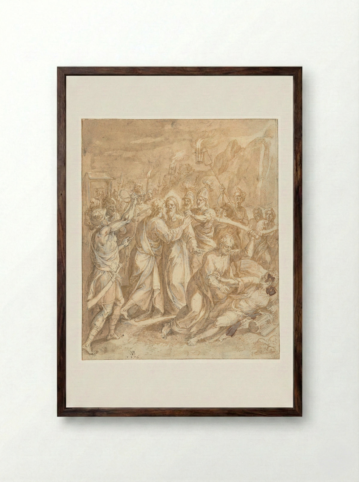 The Arrest of Christ - Chrispijn van den Broeck - Framed Print Dark Wood